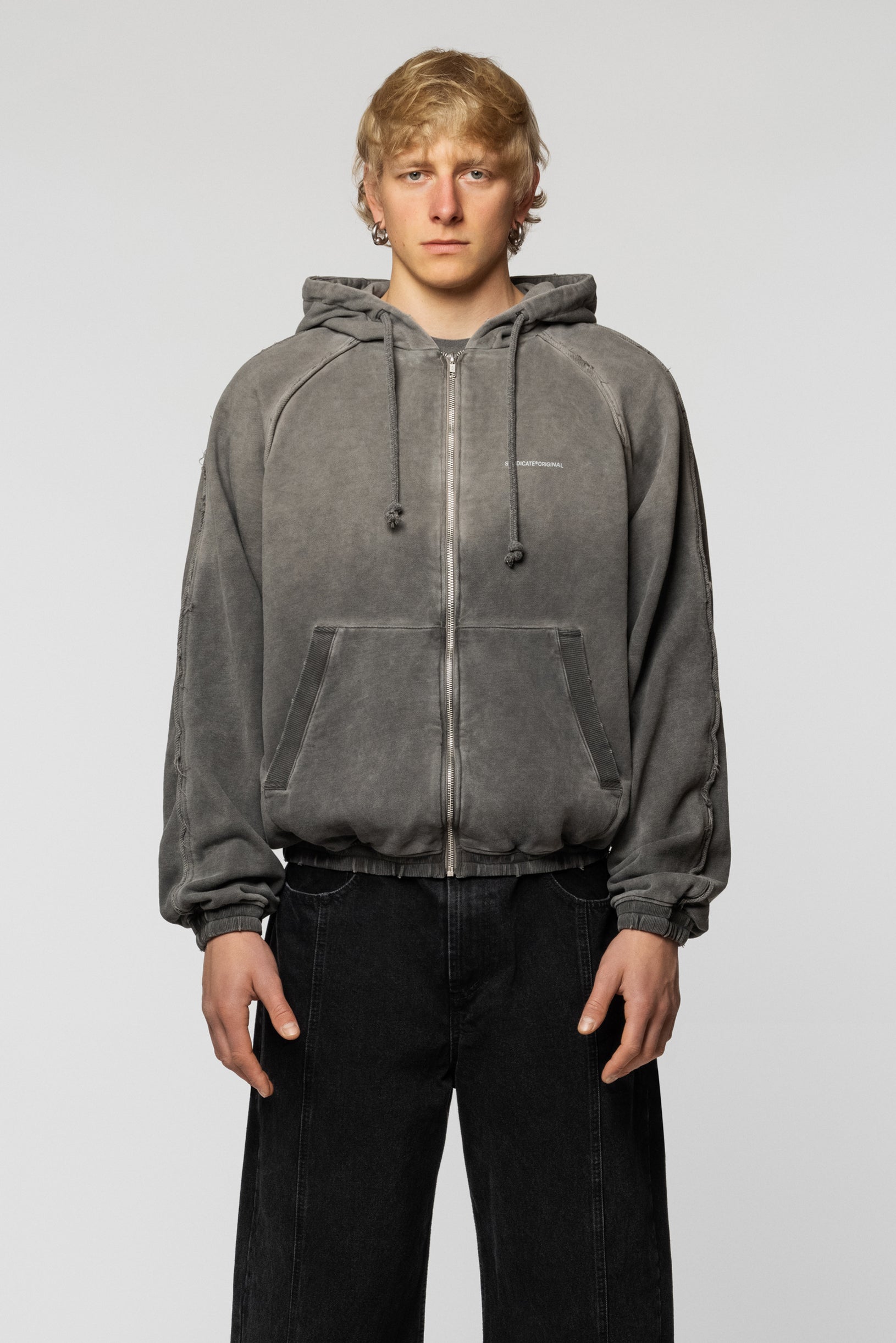 Faded Gradient Zip Hoodie Grey