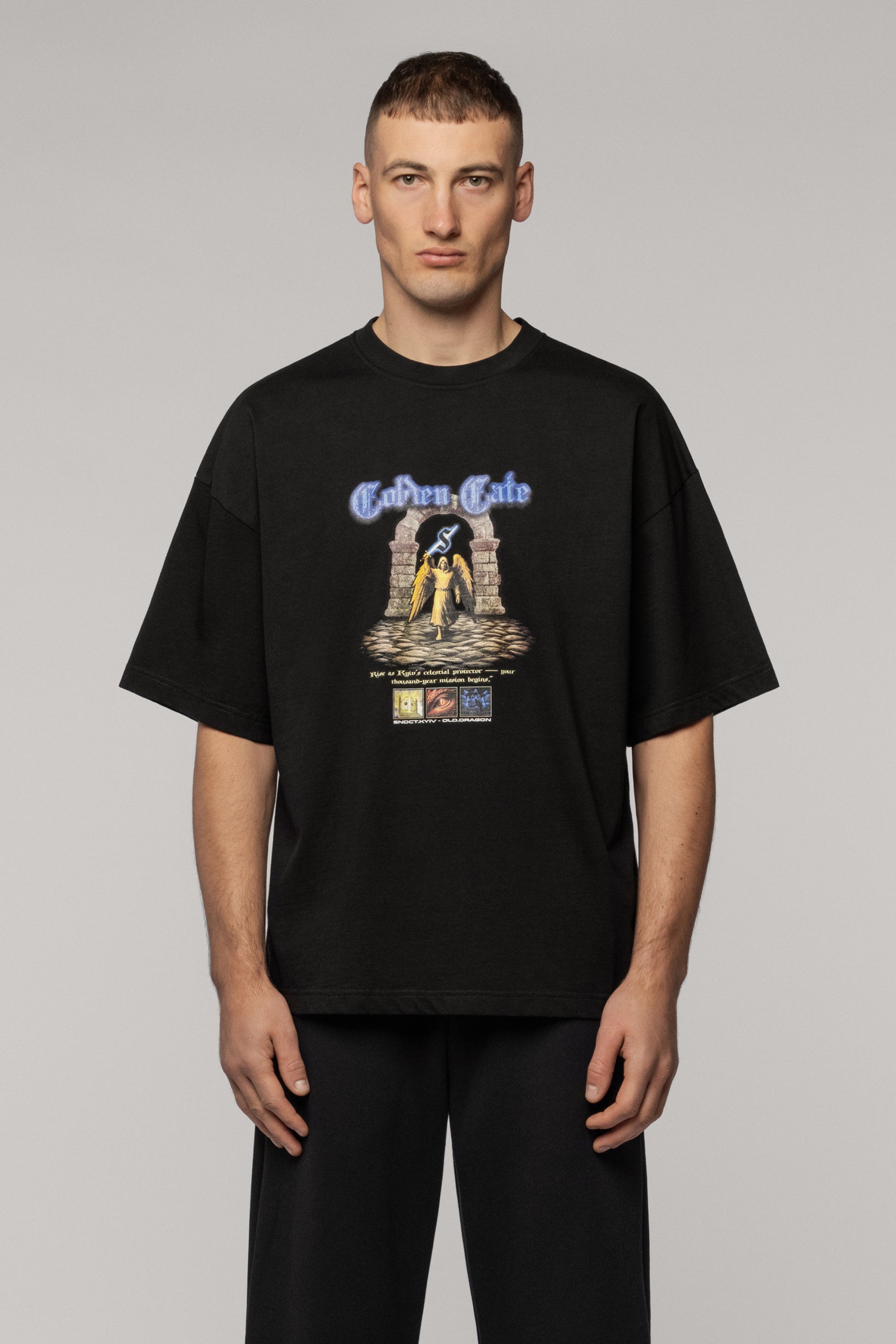 SNDCT x Old Dragon Чорна Оверсайз Футболка Angel