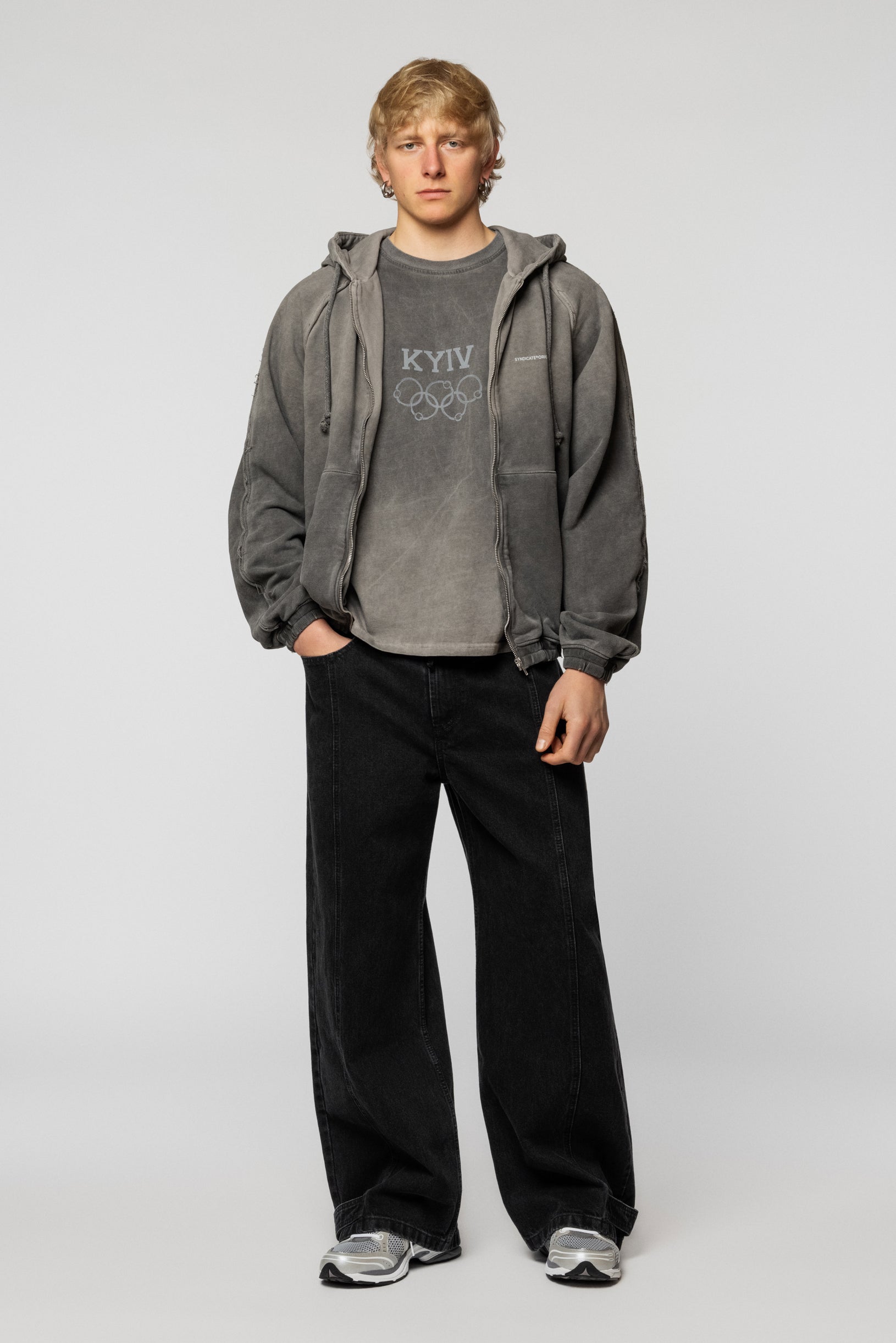 Faded Gradient Zip Hoodie Grey