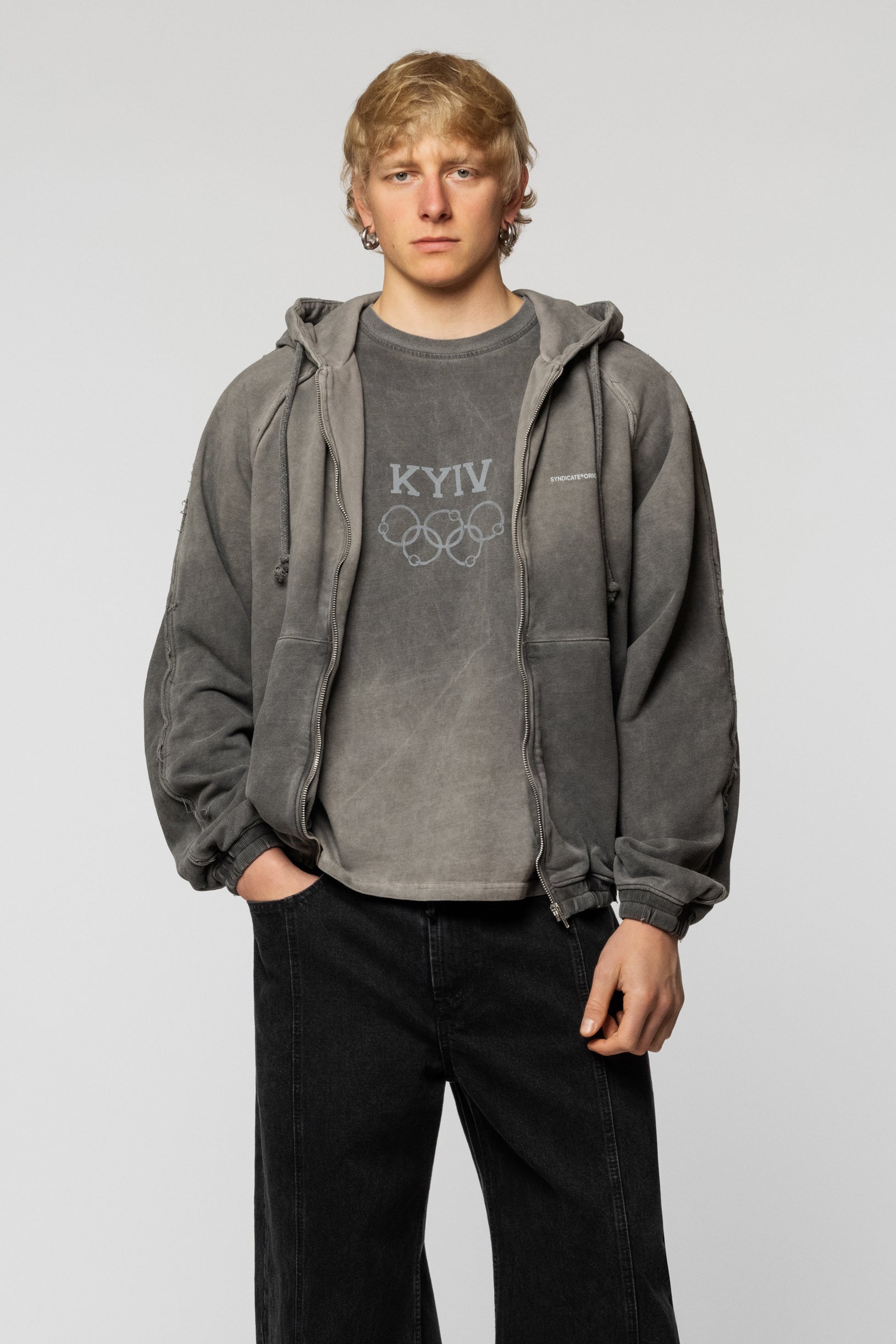 Faded Gradient Zip Hoodie Grey