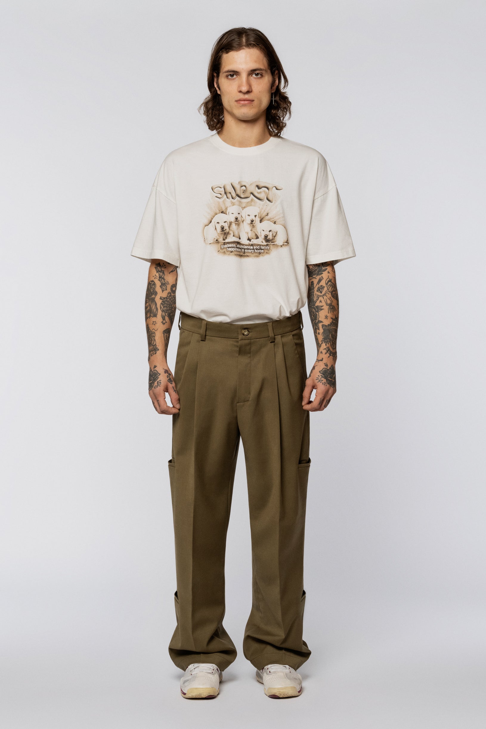 Wool trousers classic cargo Khaki