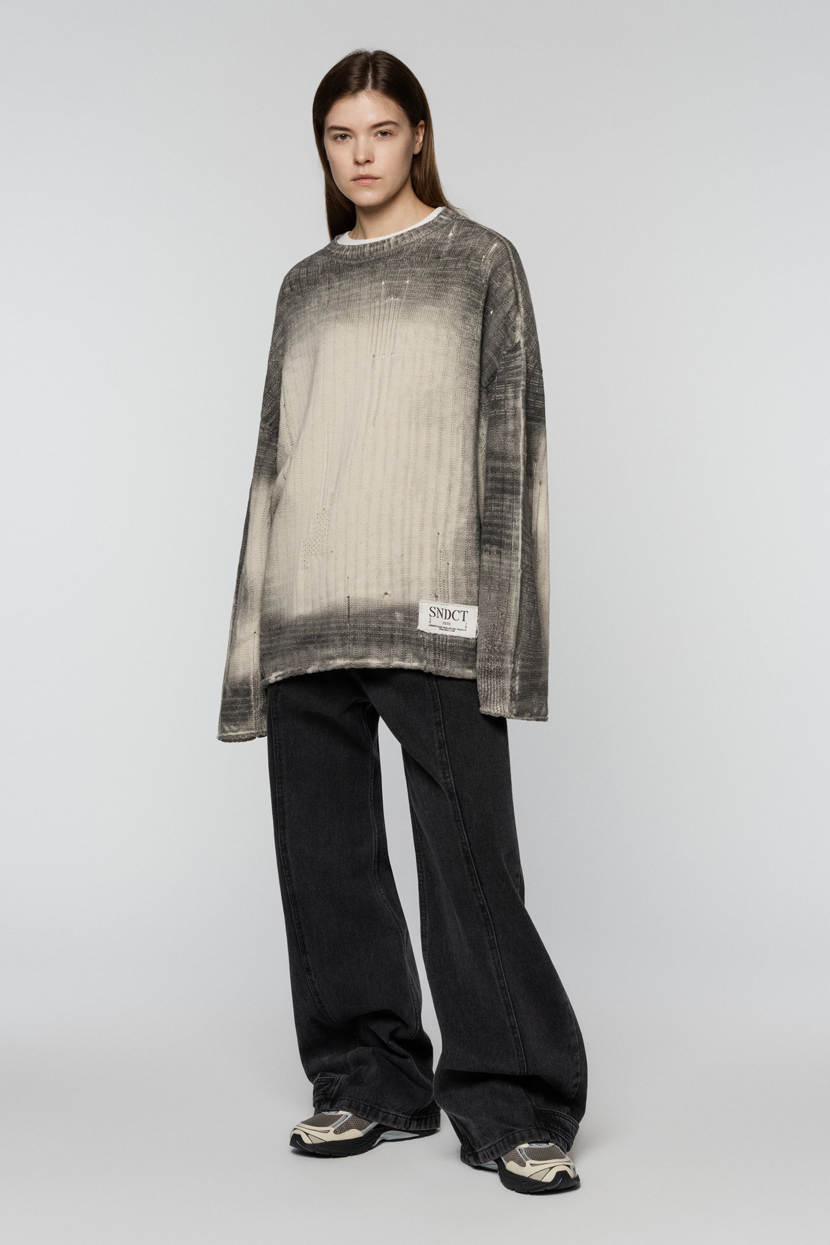 Dyed Loose Knit Sweater Ivory Gray