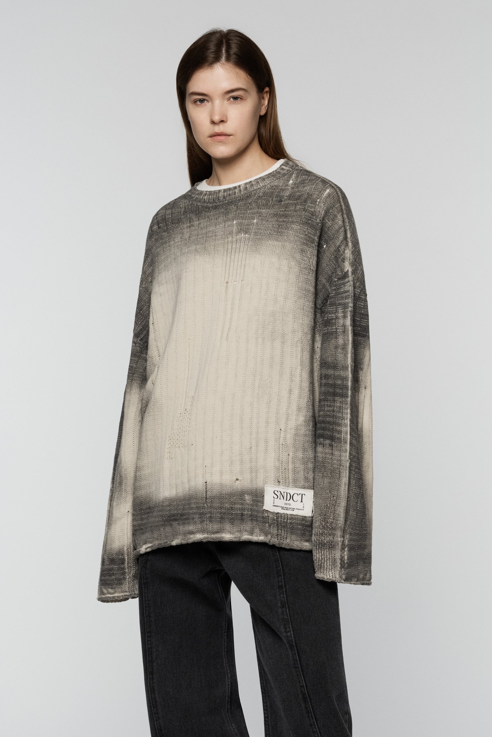 Dyed Loose Knit Sweater Ivory Gray