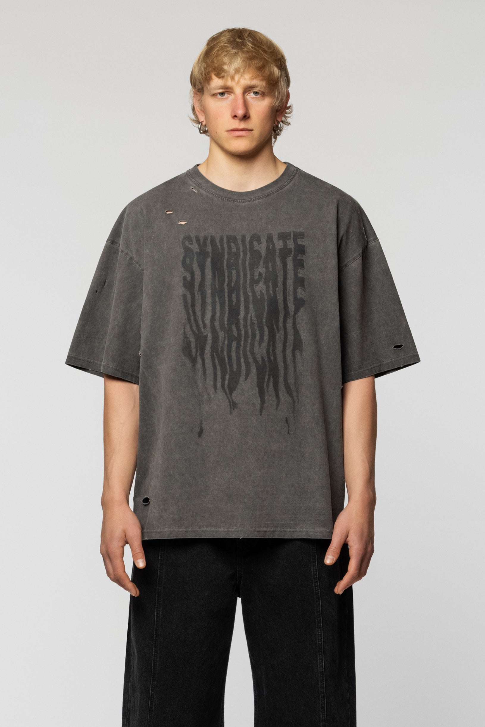 Ripped Faded Oversized T-shirt Grey