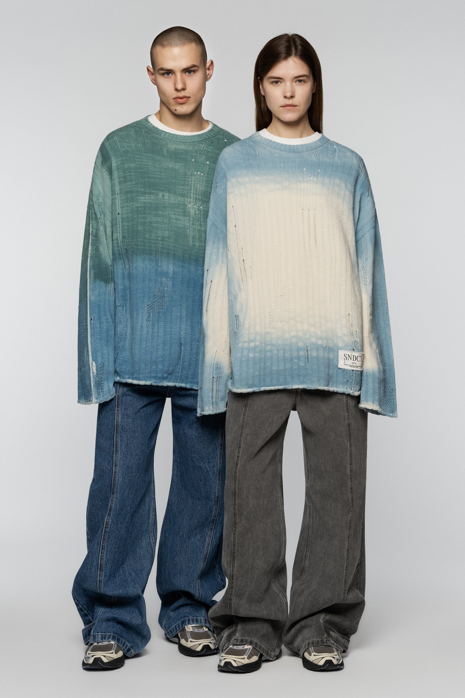 Dyed Loose Knit Sweater Green Blue