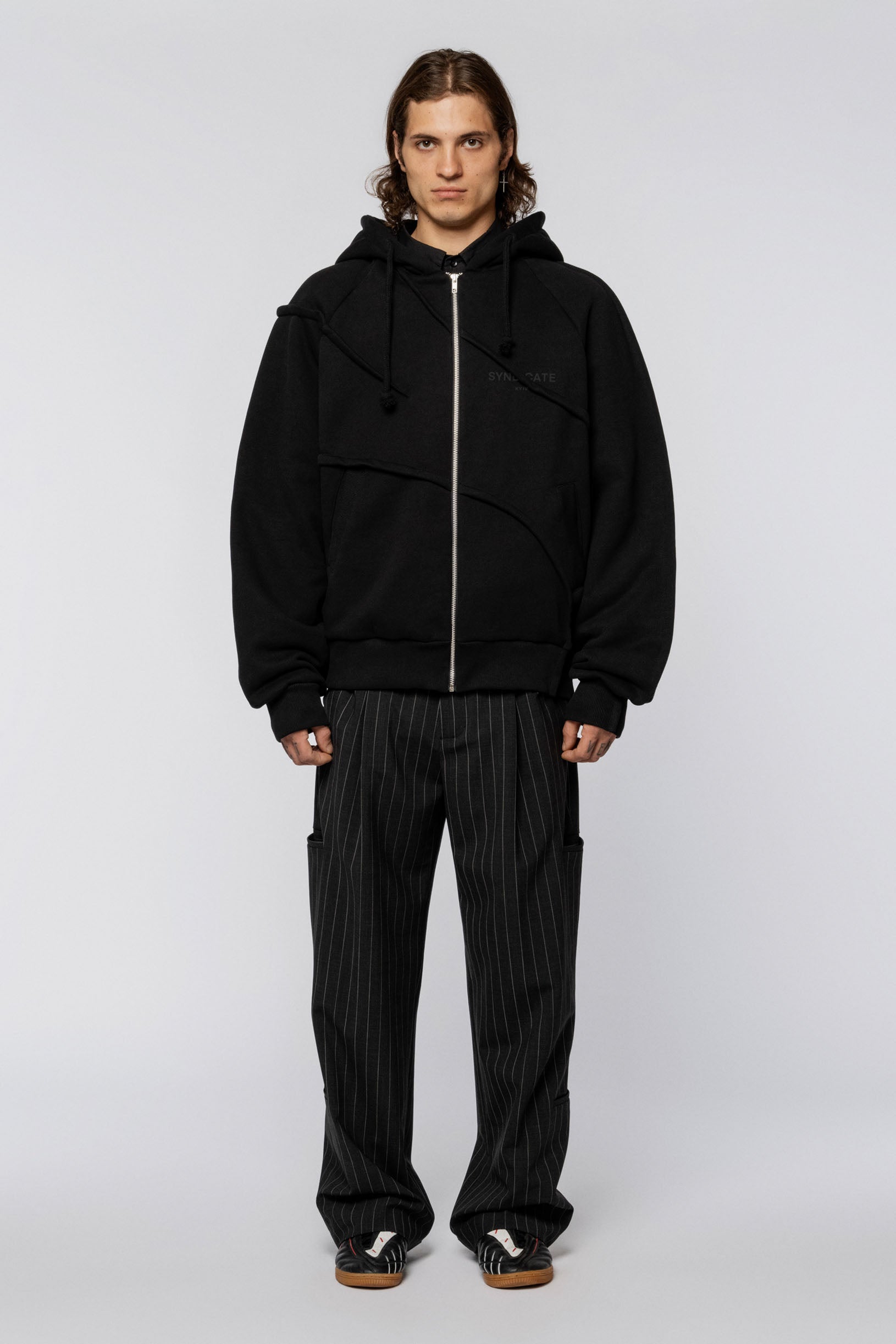 Zip Hoodie raglan Folds Black