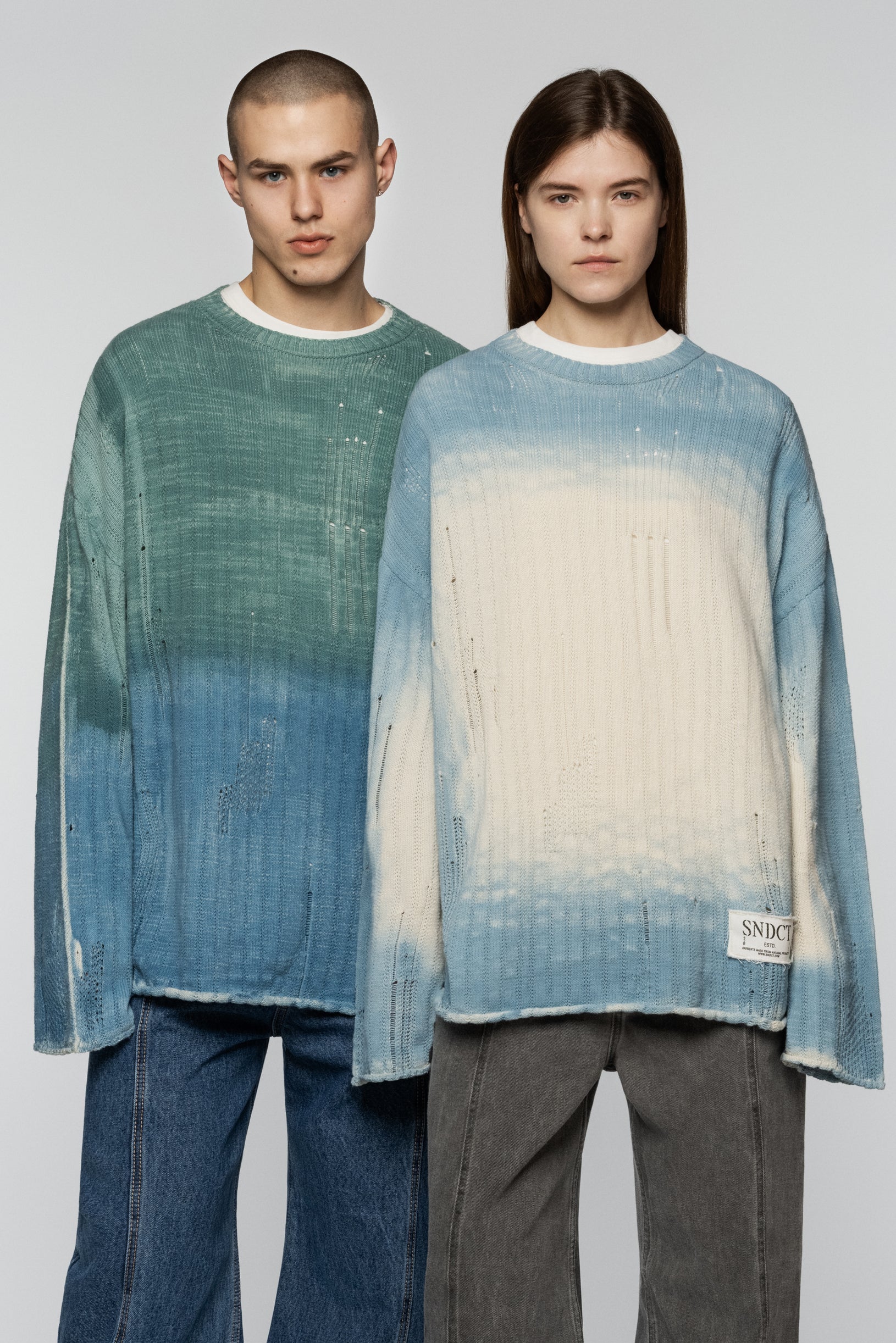 Dyed Loose Knit Sweater Green Blue