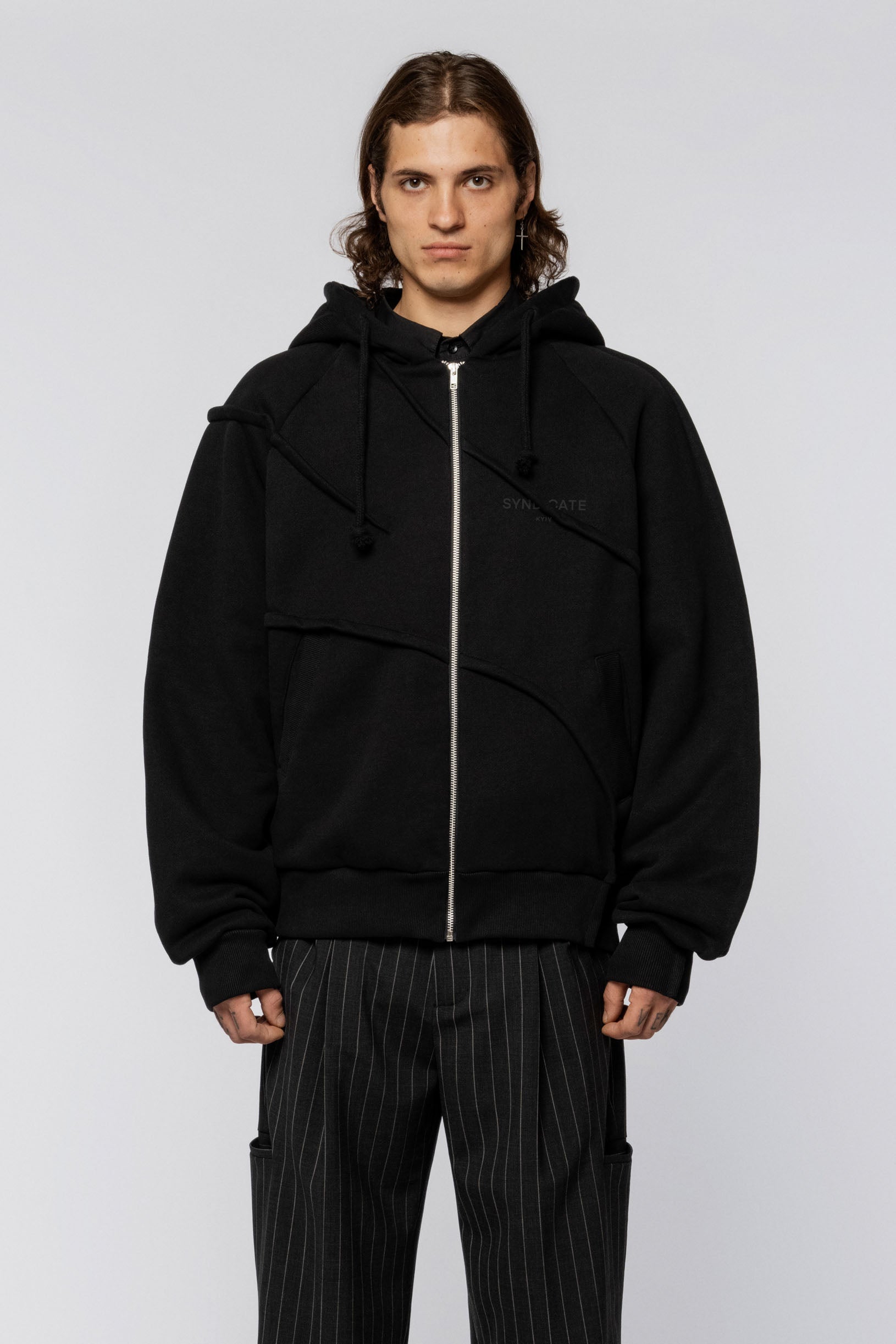Zip Hoodie raglan Folds Black