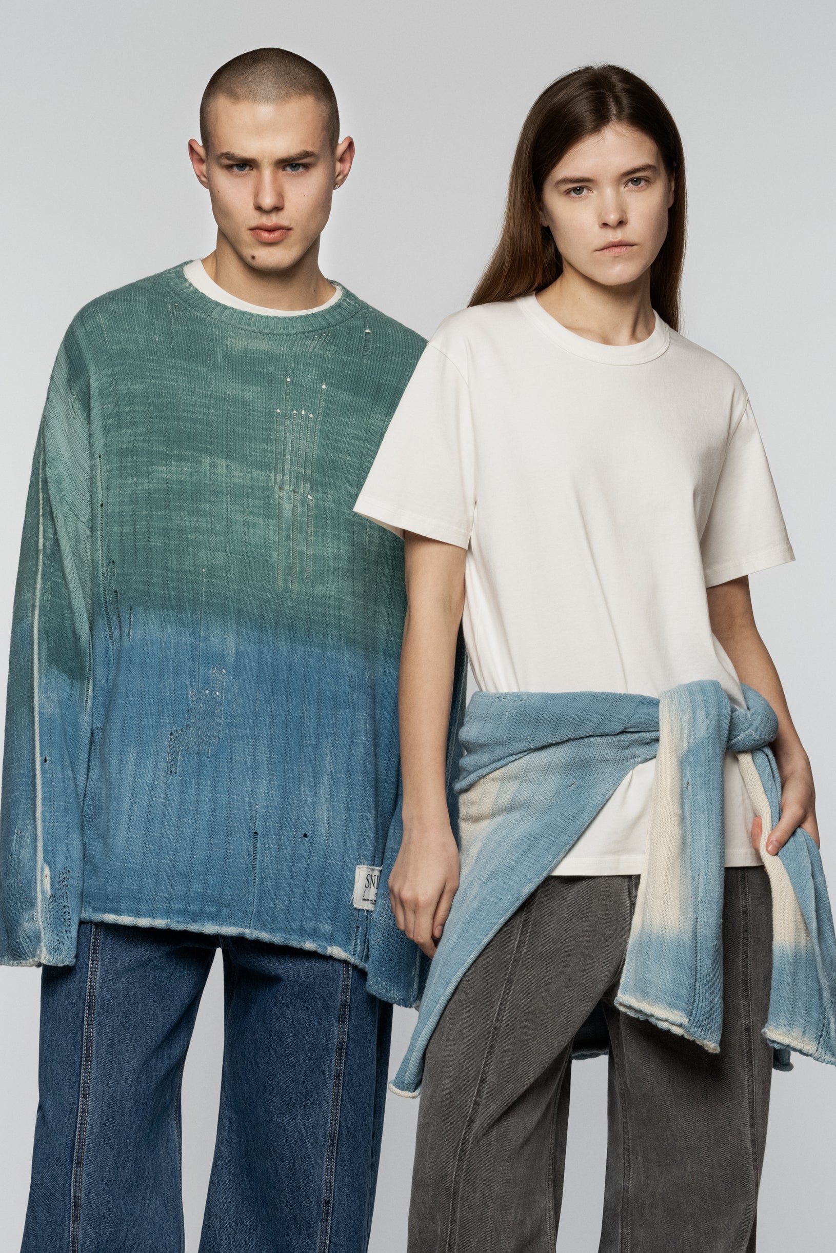 Dyed Loose Knit Sweater Green Blue