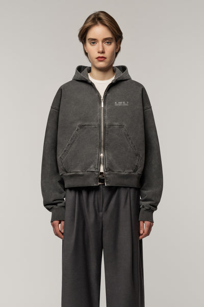 Faded effect Cropped Zip Hoodie Grey