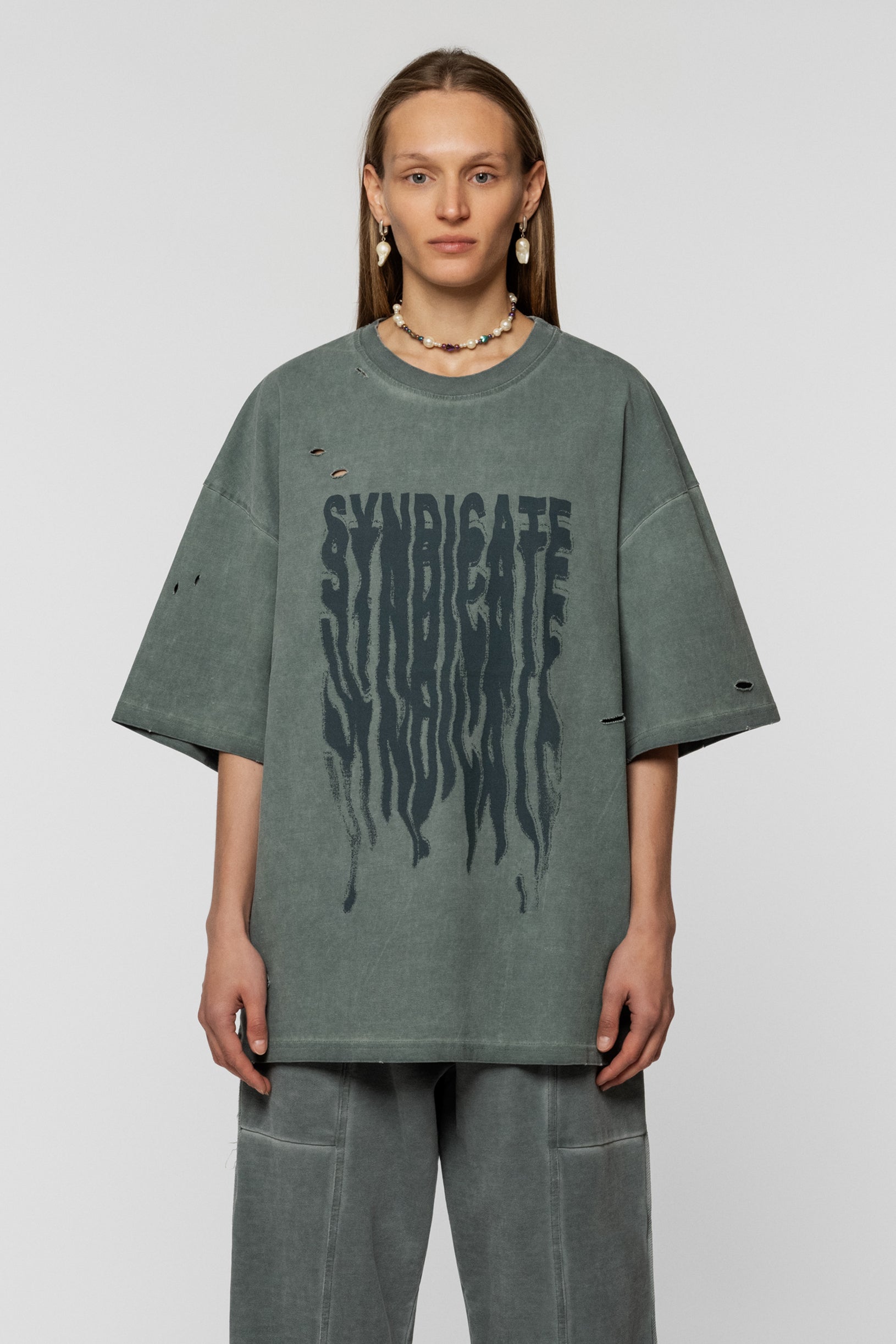 Ripped Faded Oversized T-shirt Green