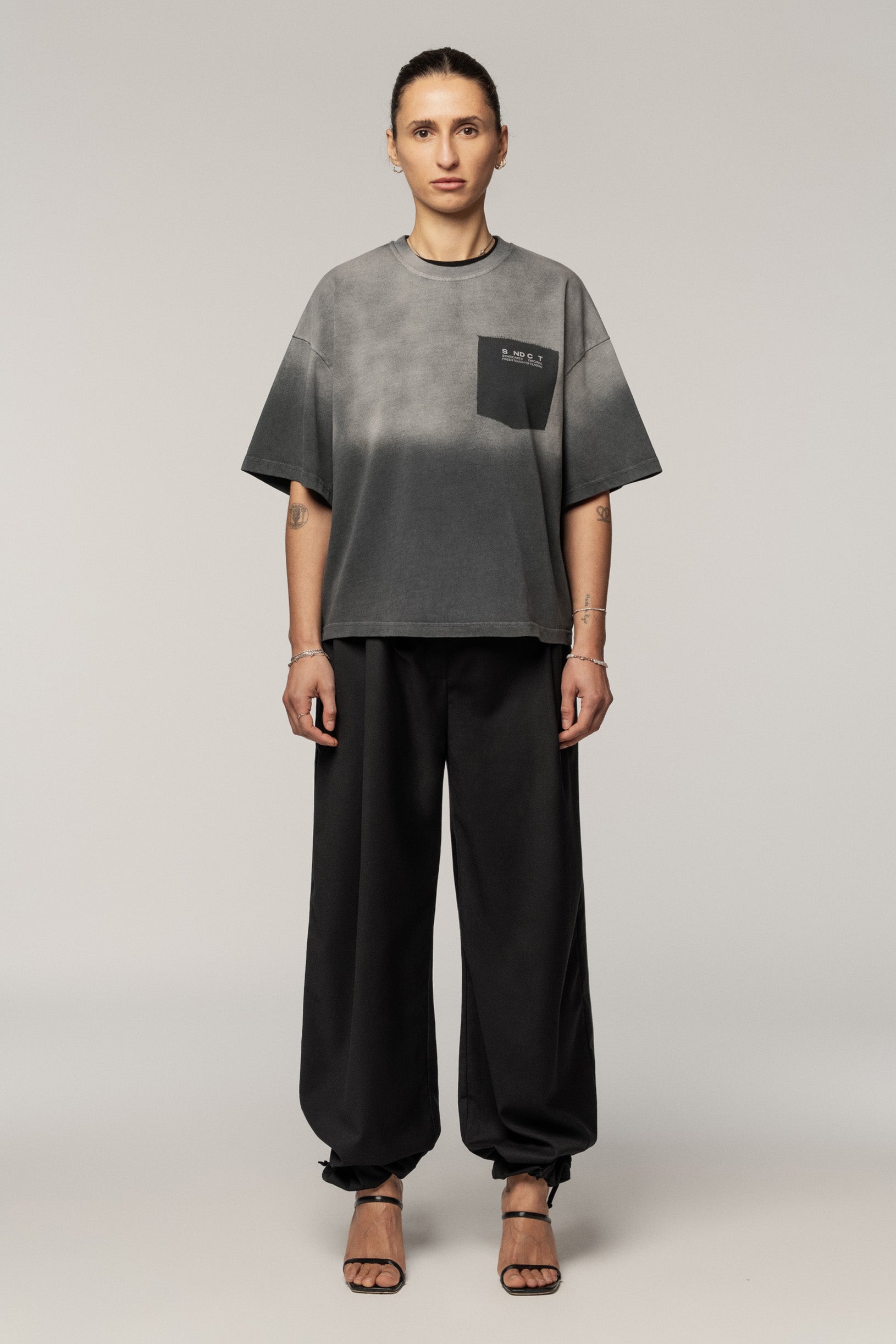 Ghost Pocket Cropped Oversize T-shirt Grey