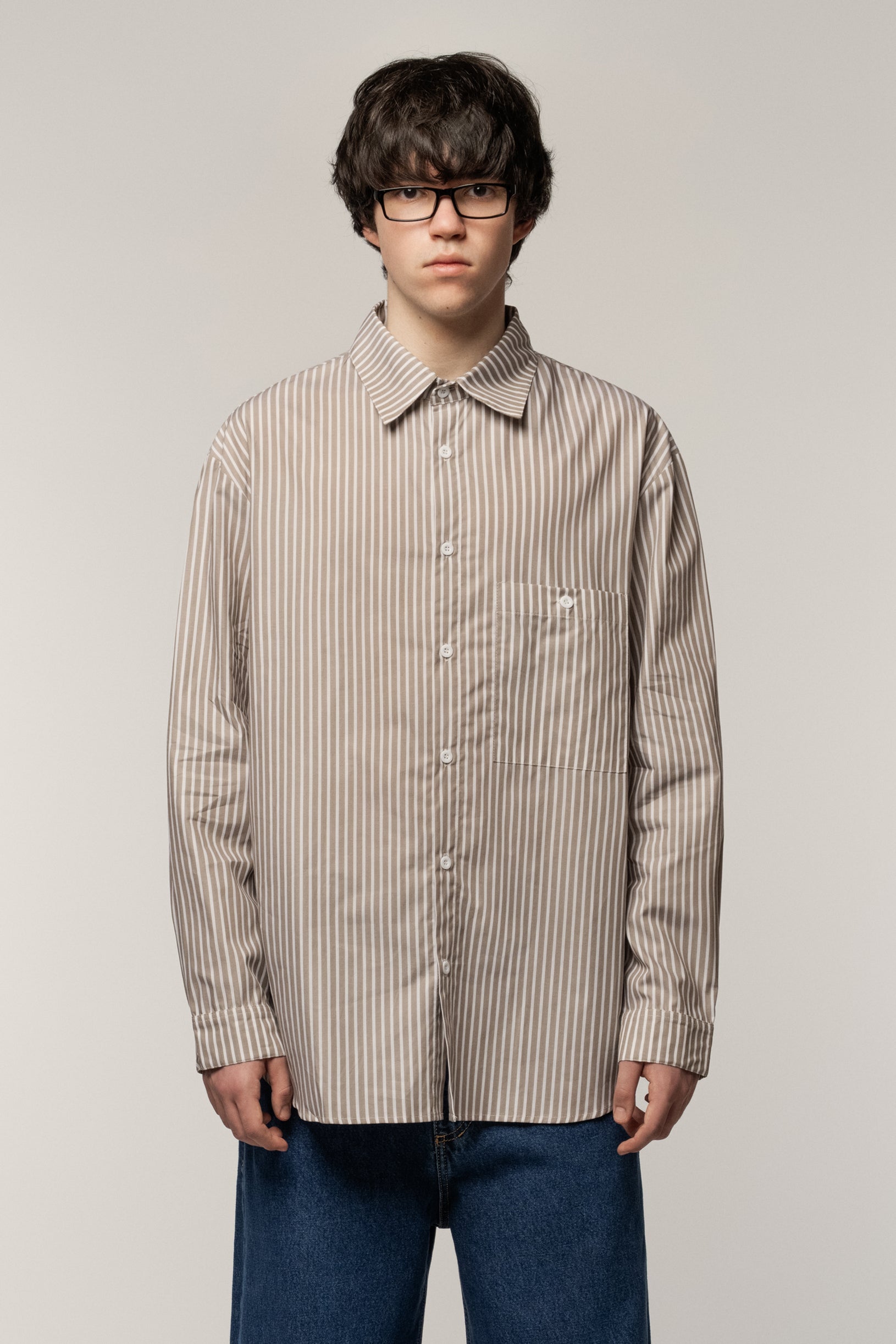 Relax Fit Shirt Pocket Beige Stripes