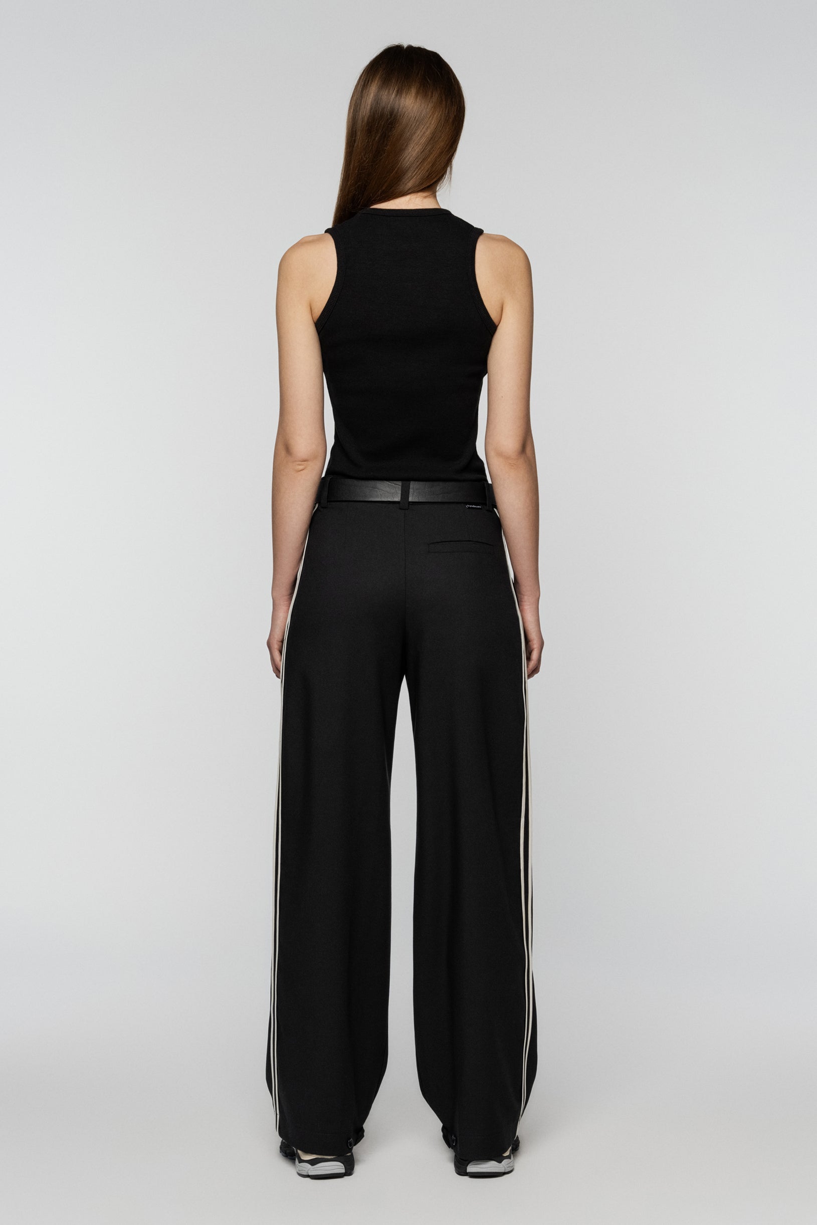 Wide Slax Lampass Trousers Black