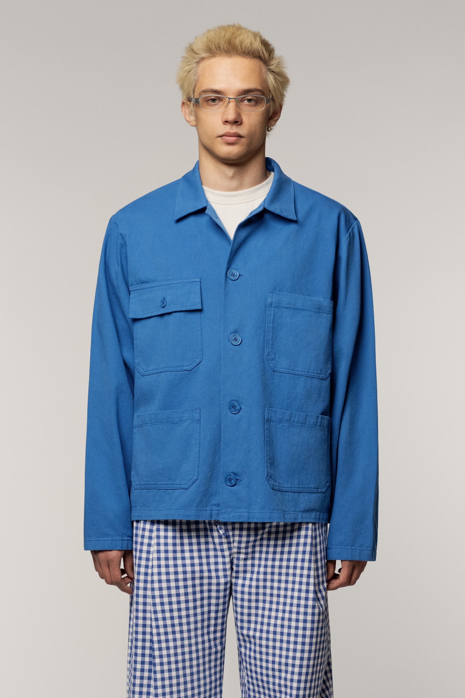 Many Pocket Cotton Jacket Blue