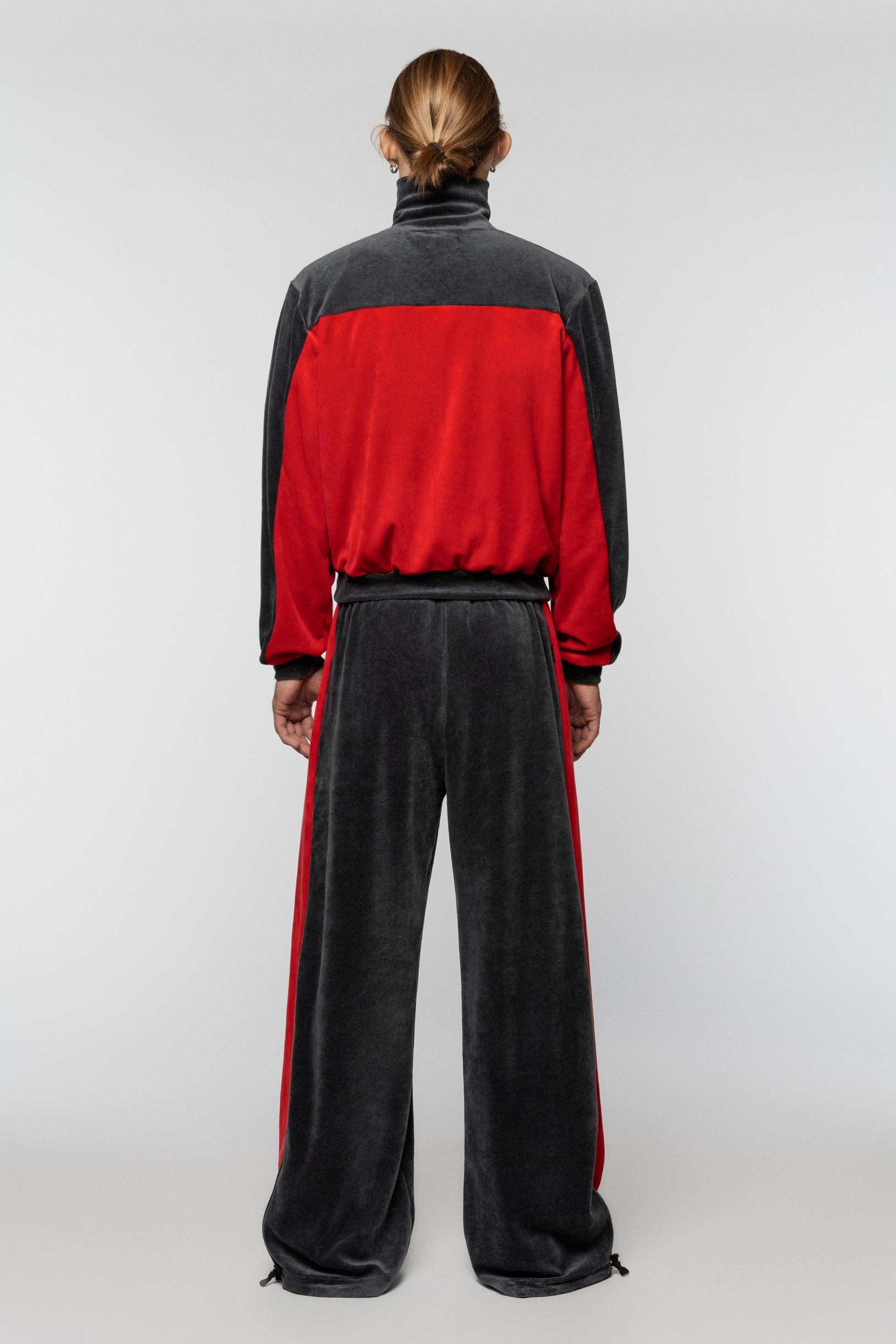 Red-grey Syndicate velour jacket with SNCT embroidery