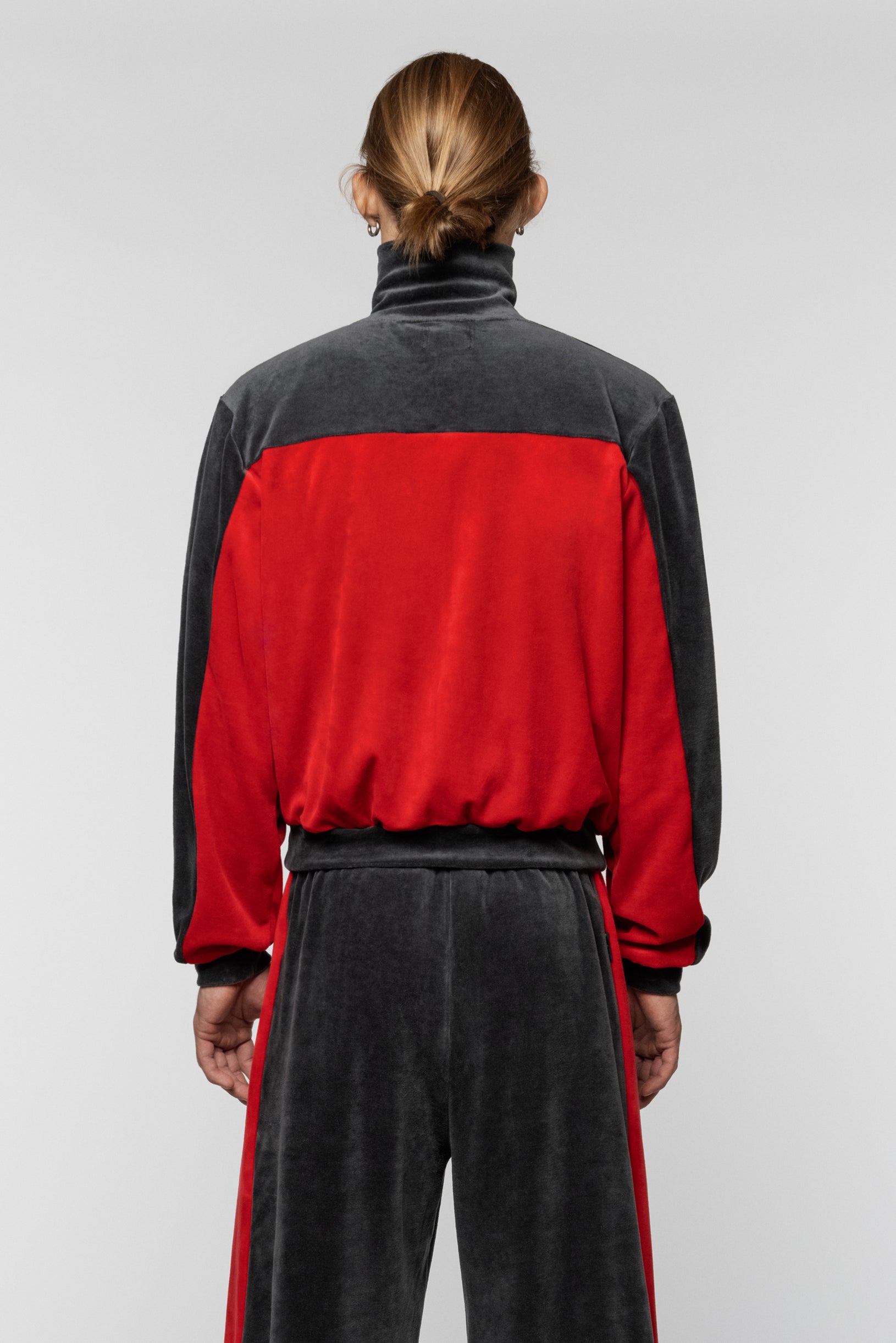 Red-grey Syndicate velour jacket with SNCT embroidery