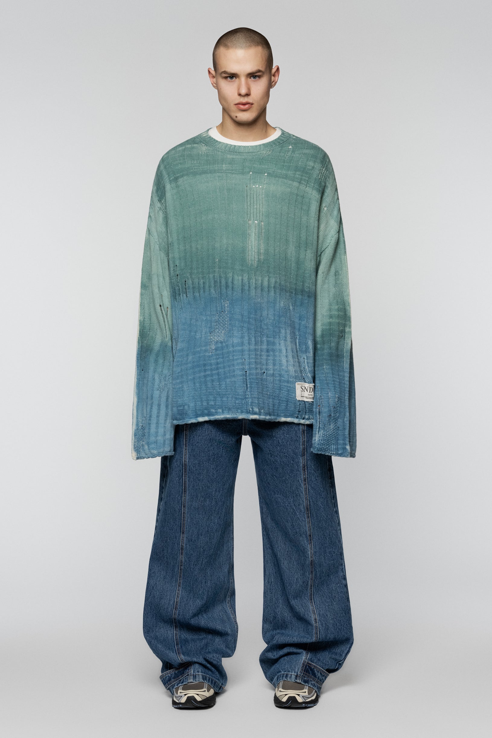 Dyed Loose Knit Sweater Green Blue