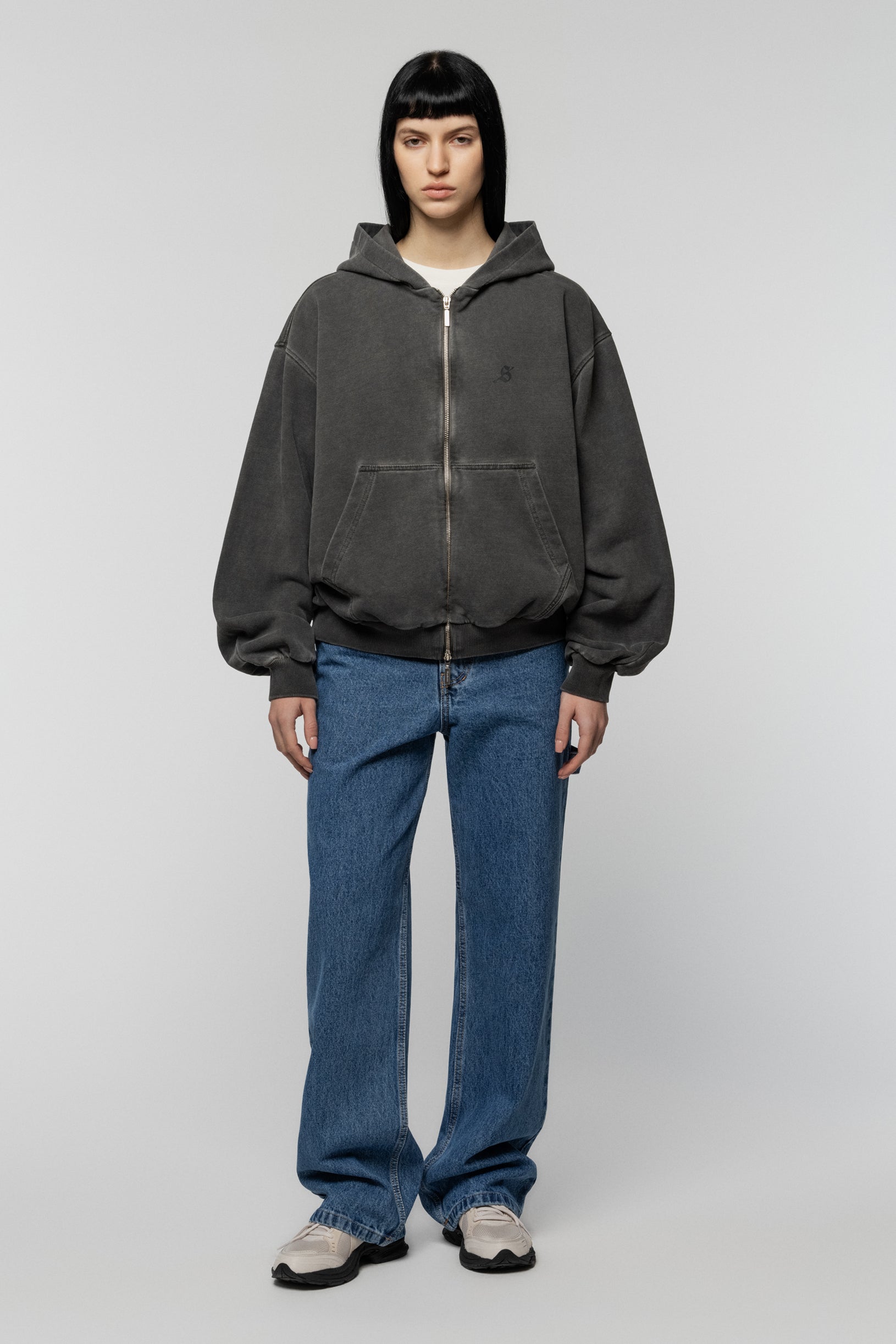 Фарбований Сірій Худі на Блискавці