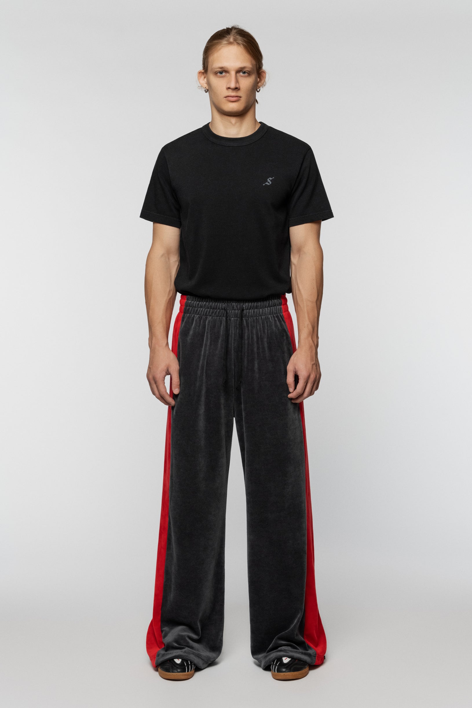 Velour Track Pants Red Gray