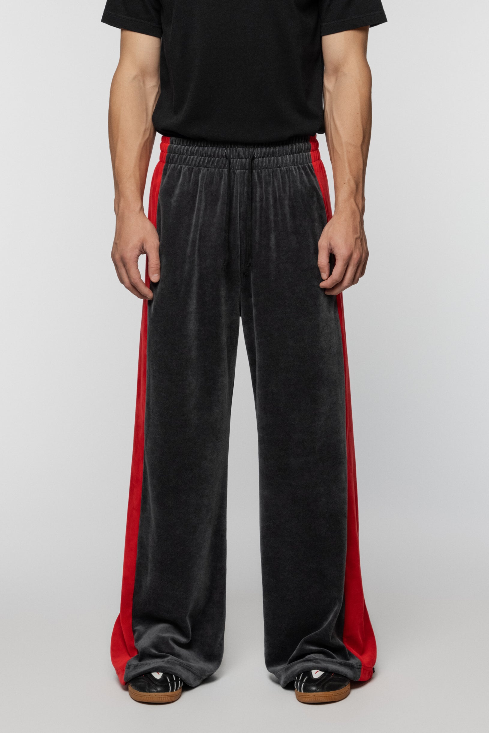 Velour Track Pants Red Gray