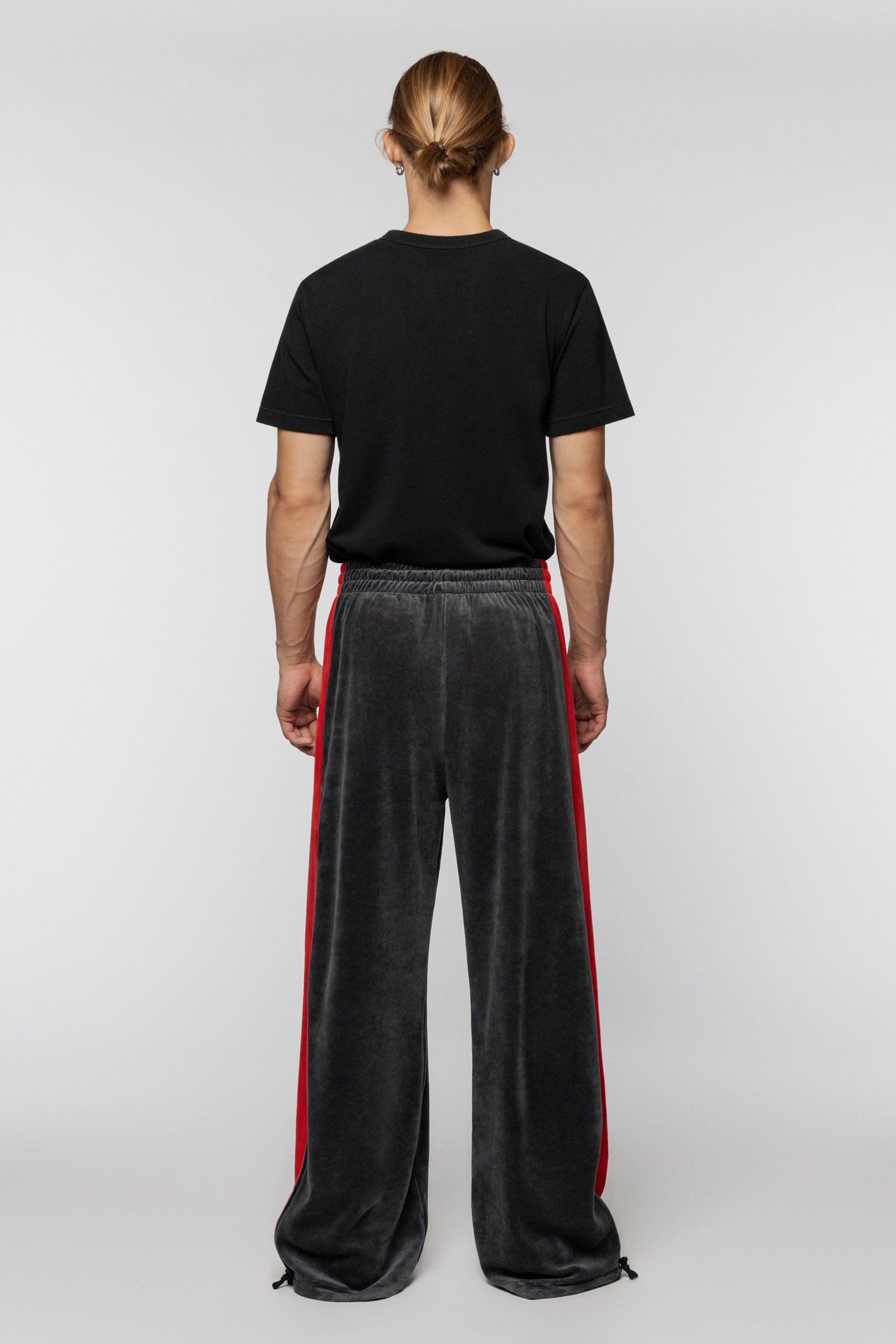 Velour Track Pants Red Gray