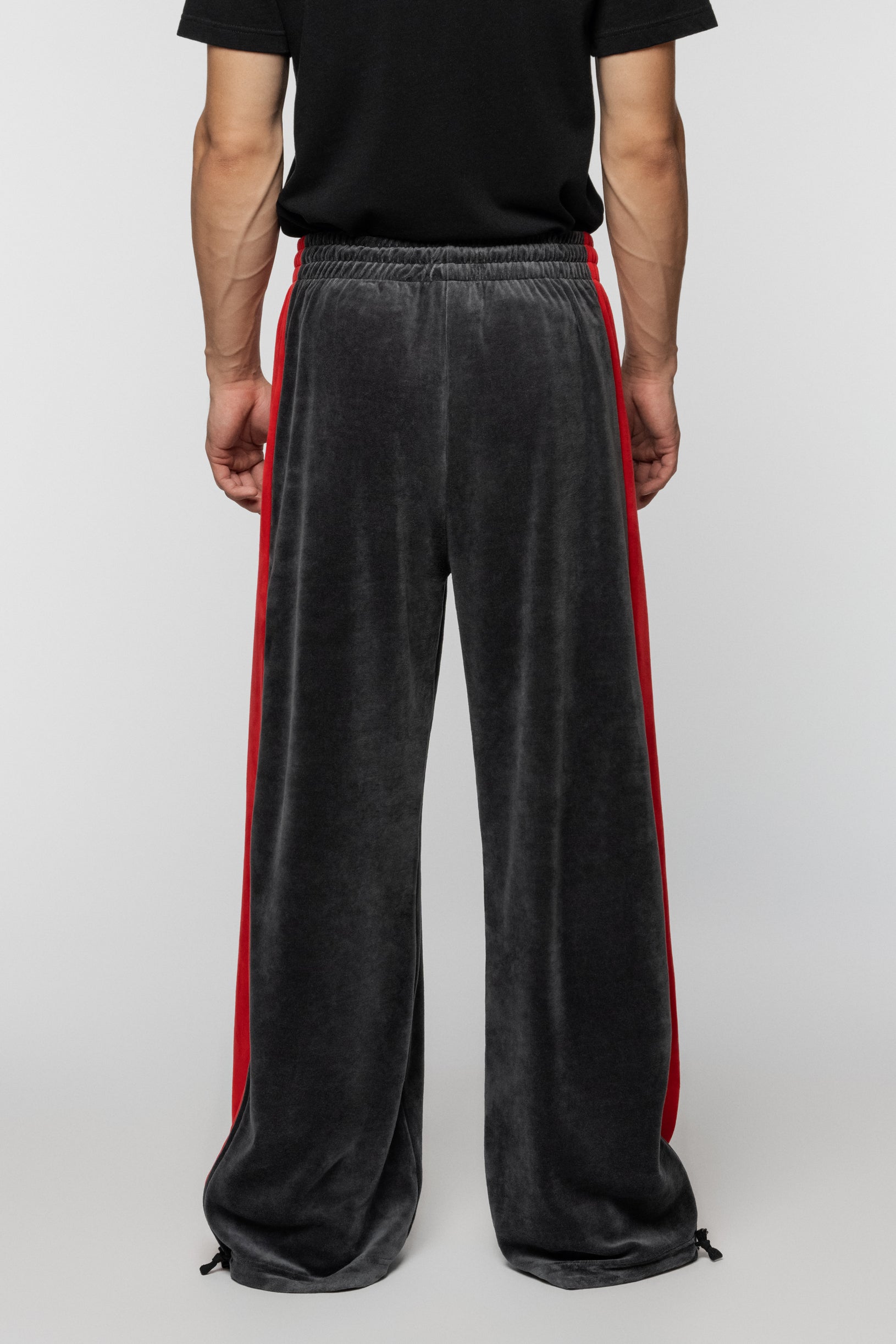 Velour Track Pants Red Gray