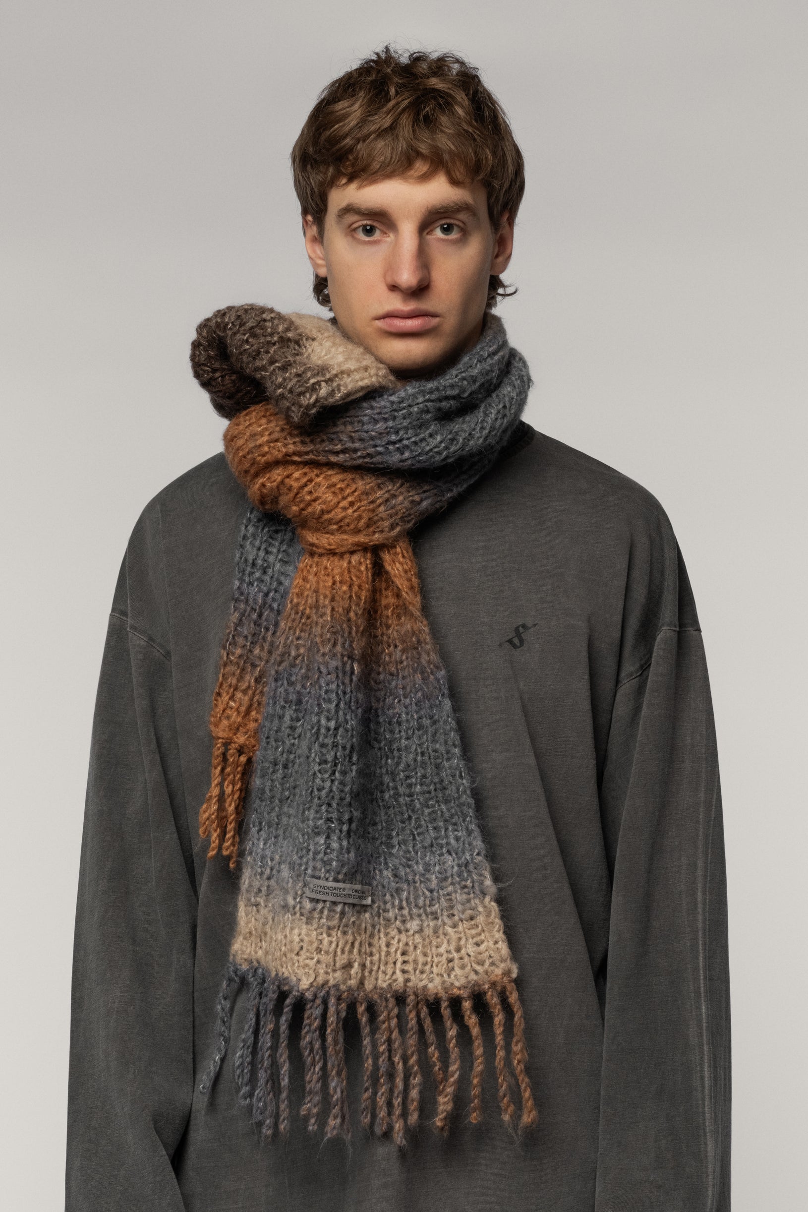 Шарф Ручної В'язки Синьо-коричневий