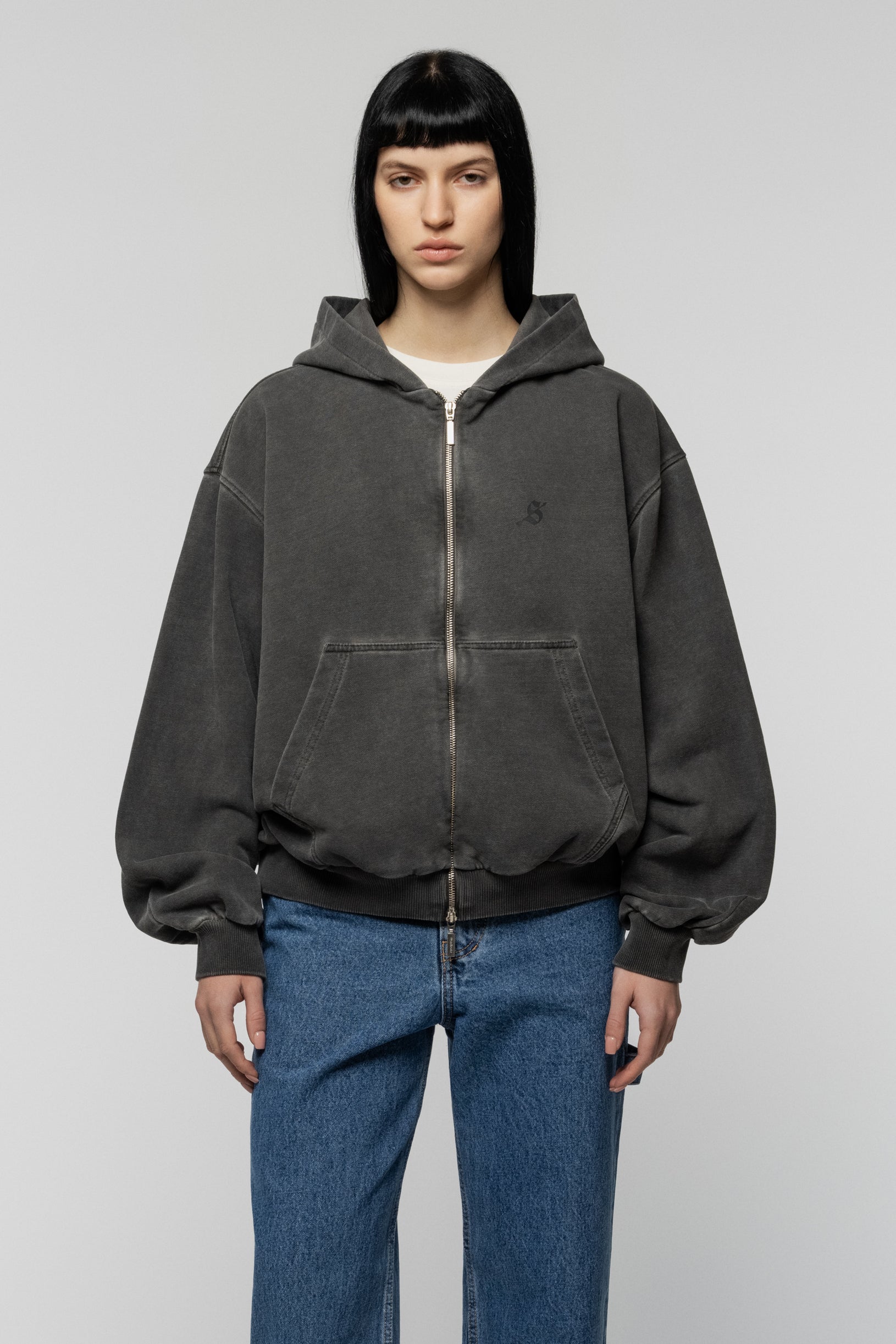 Фарбований Сірій Худі на Блискавці