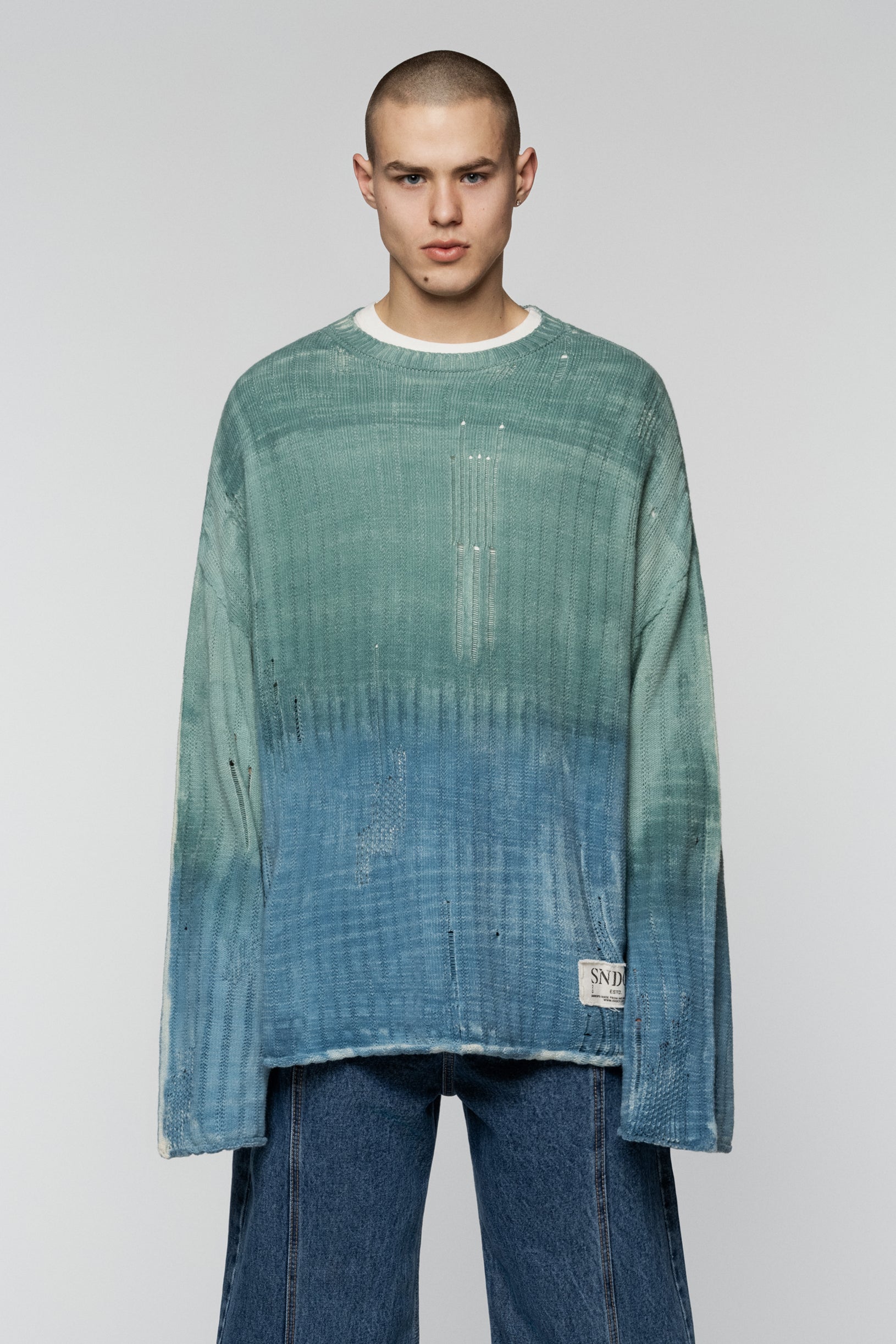 Dyed Loose Knit Sweater Green Blue