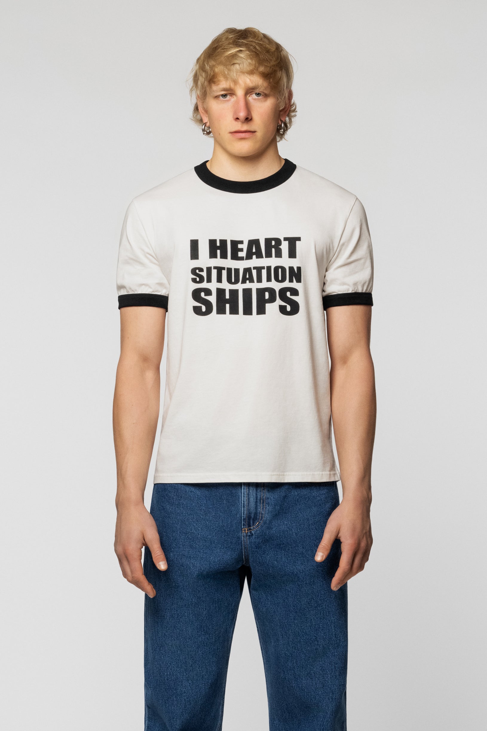 I Heart t-shirt with a print, white with contrasting cuffs