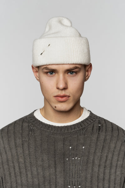 帽子 theredthread S fuzzy knit beanie / white THEREDTHREAD / ザレッドスレッド】S fuzzy knit beanie