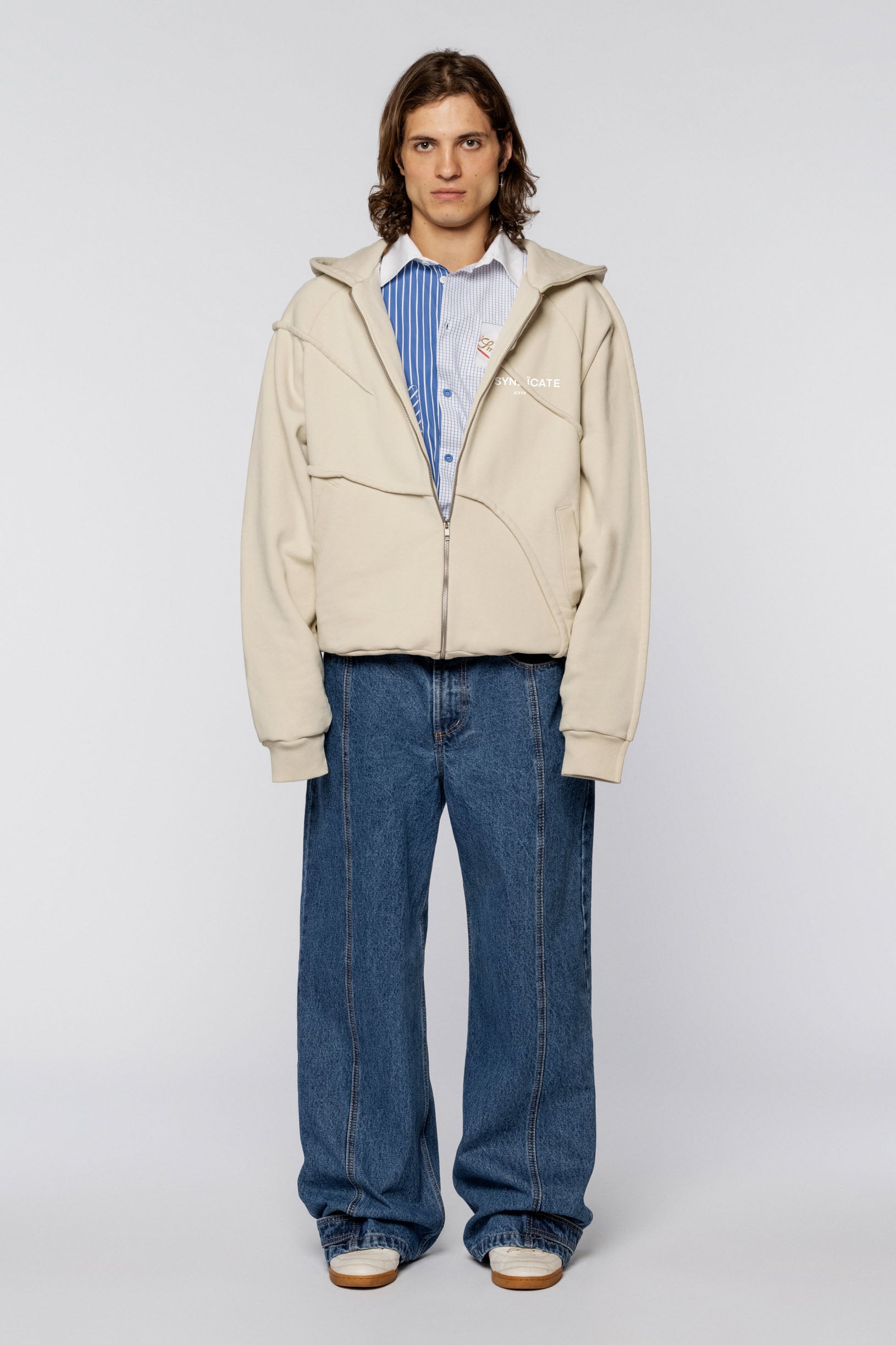 Zip Hoodie raglan Folds Bone