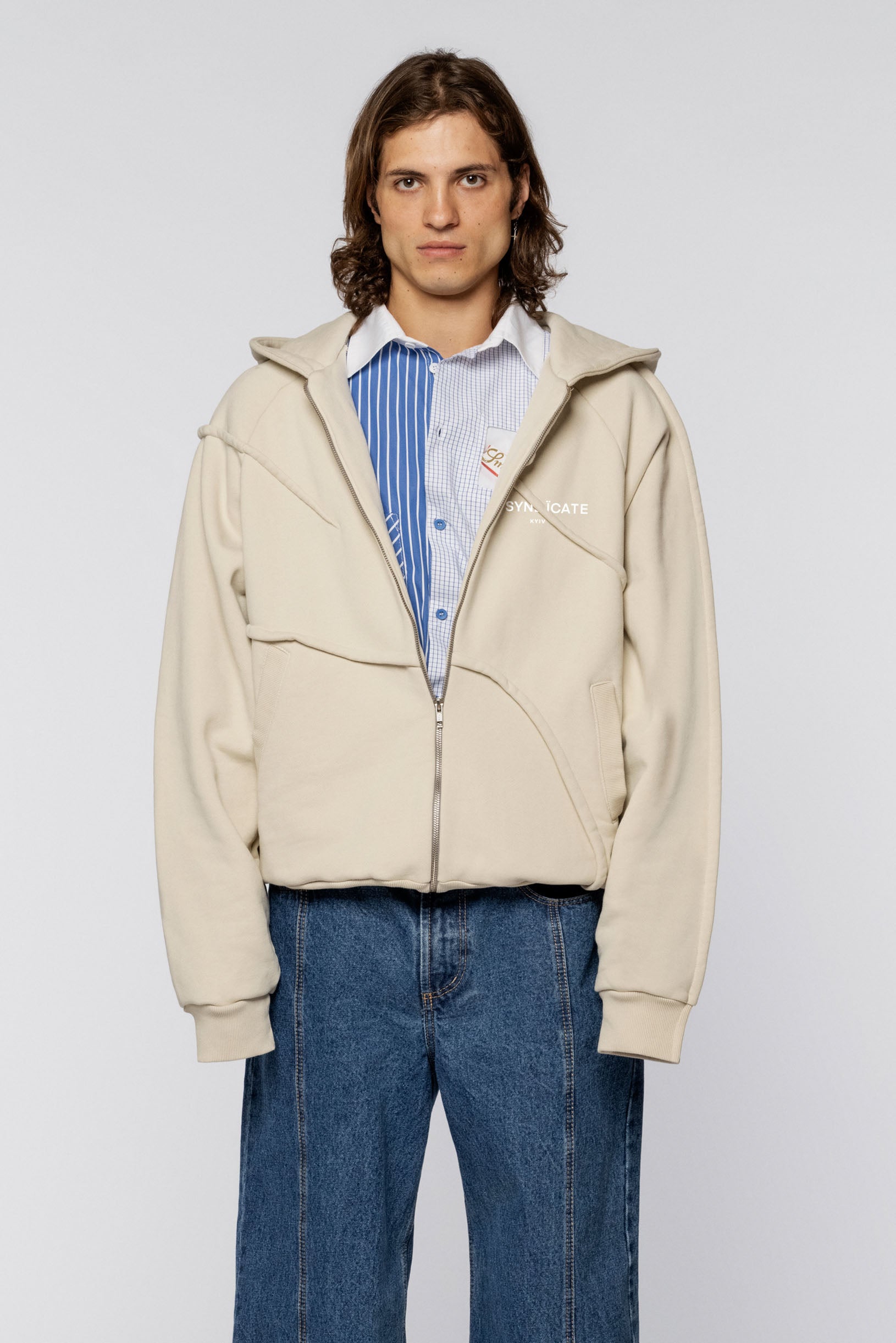 Zip Hoodie raglan Folds Bone