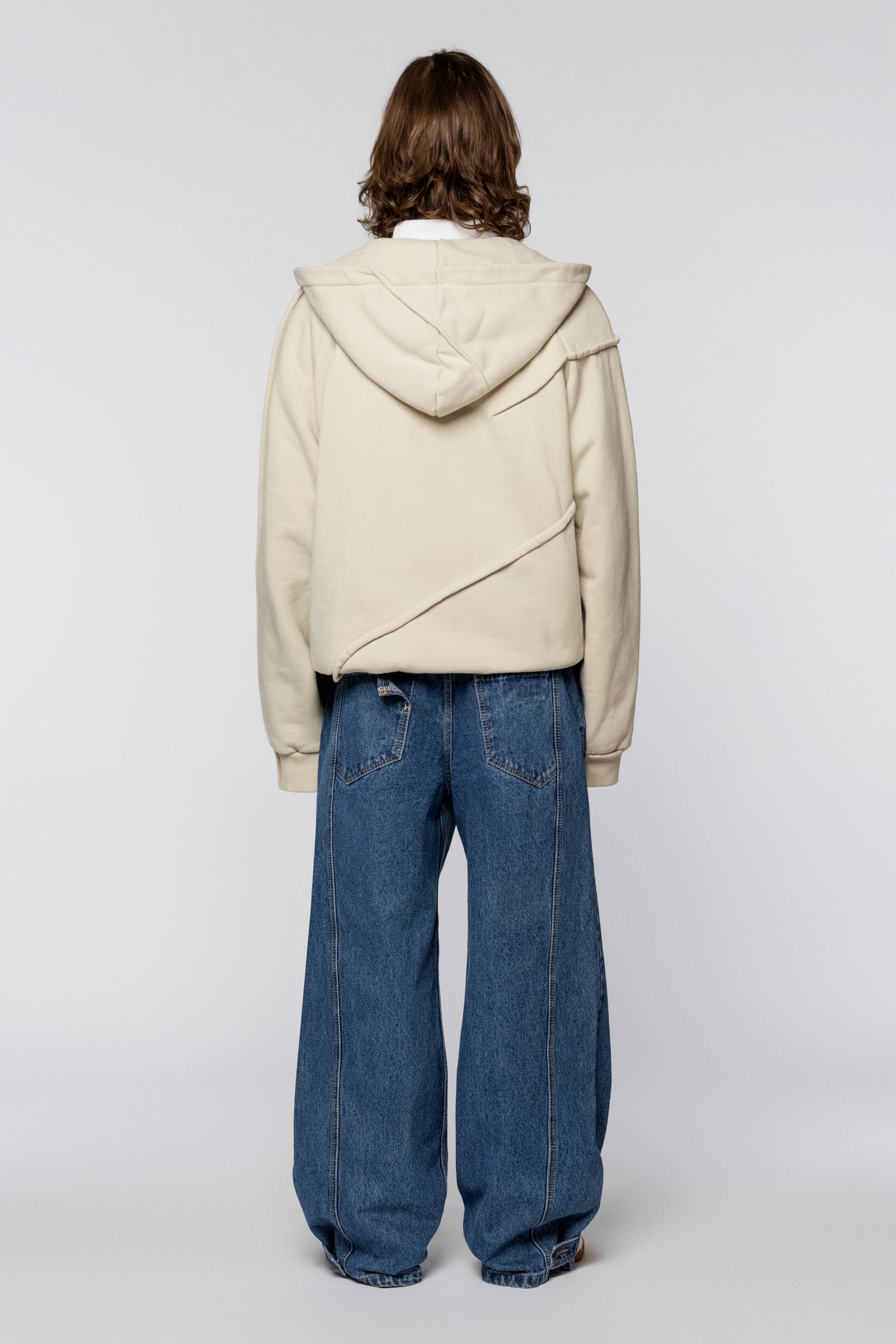Zip Hoodie raglan Folds Bone