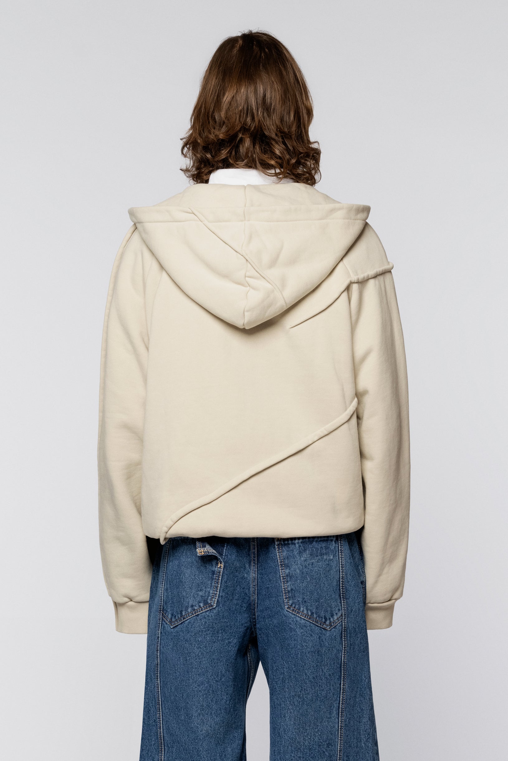 Zip Hoodie raglan Folds Bone