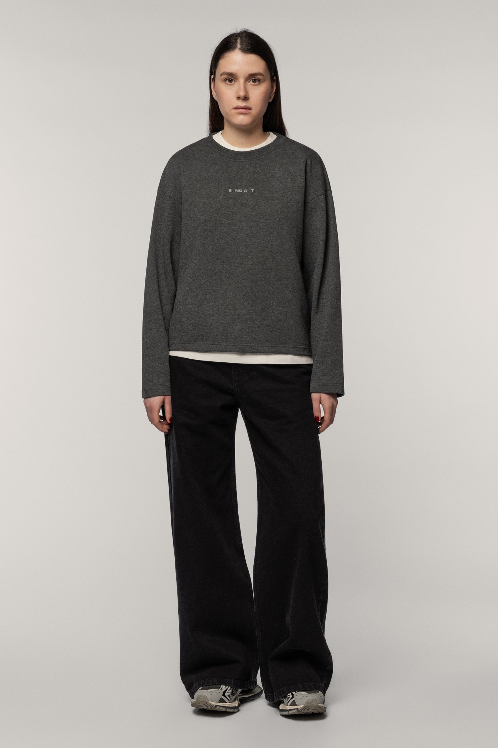 Лонгслів з бавовни темно-сірий