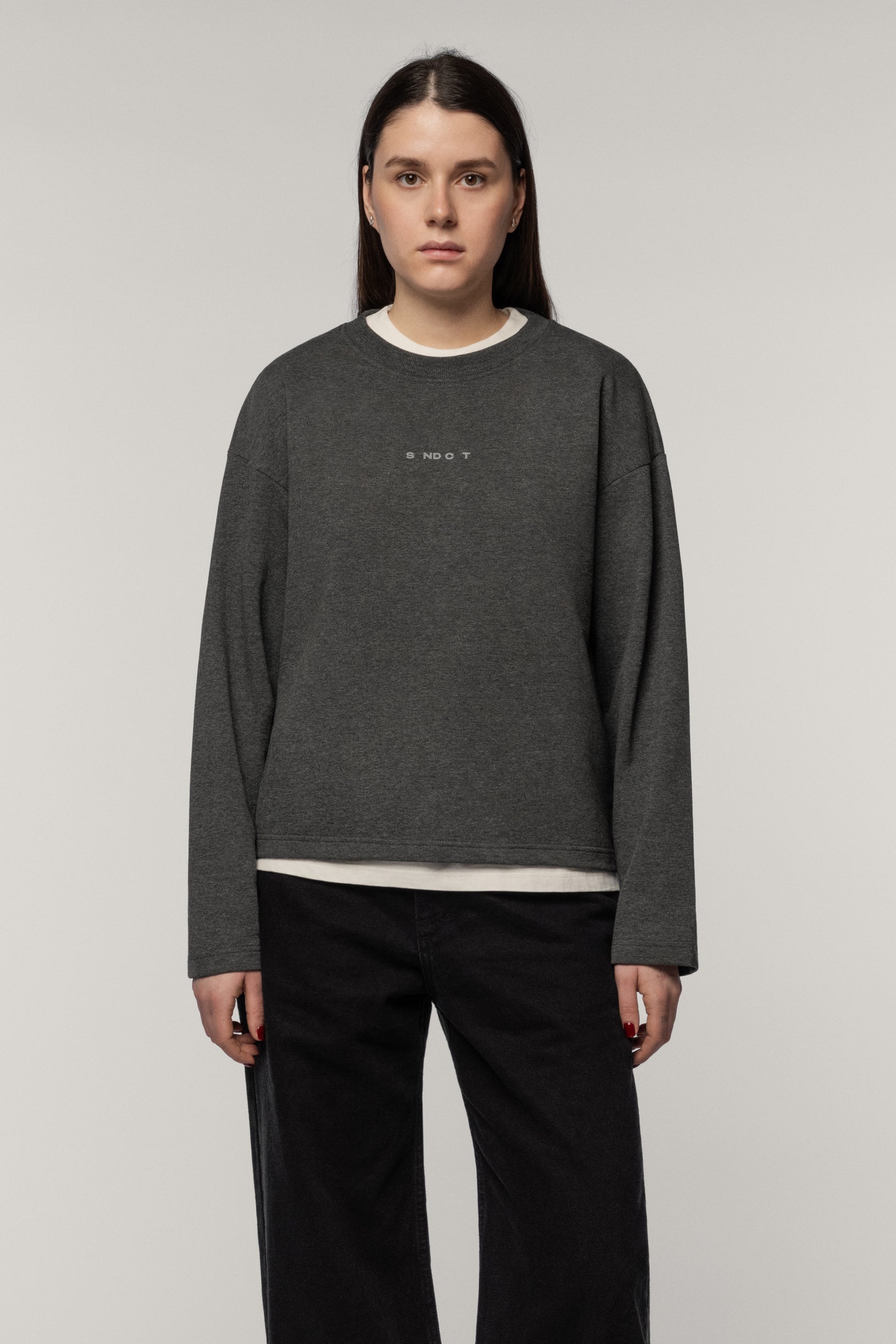 Лонгслів з бавовни темно-сірий