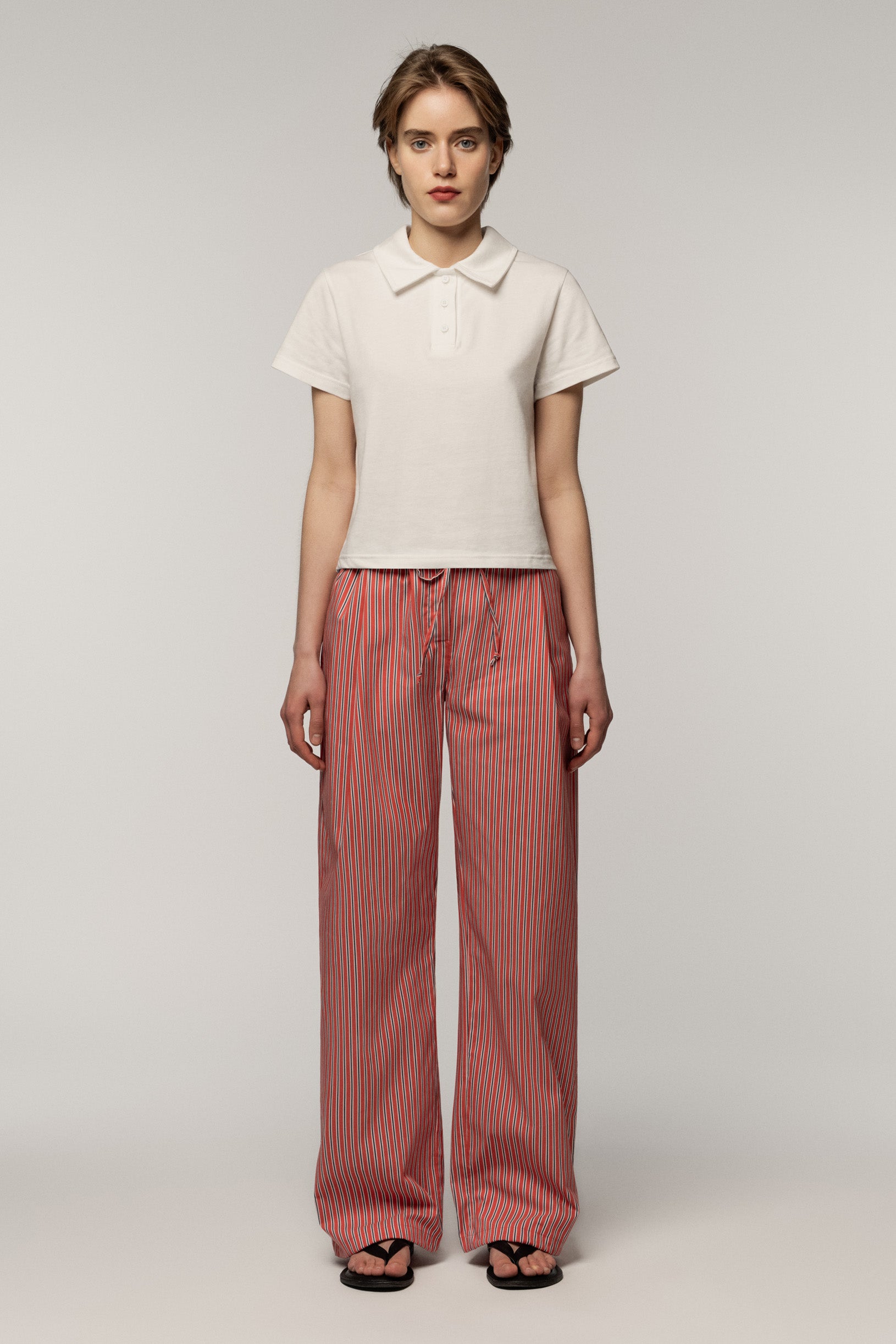 Cotton Trousers Stripe Red
