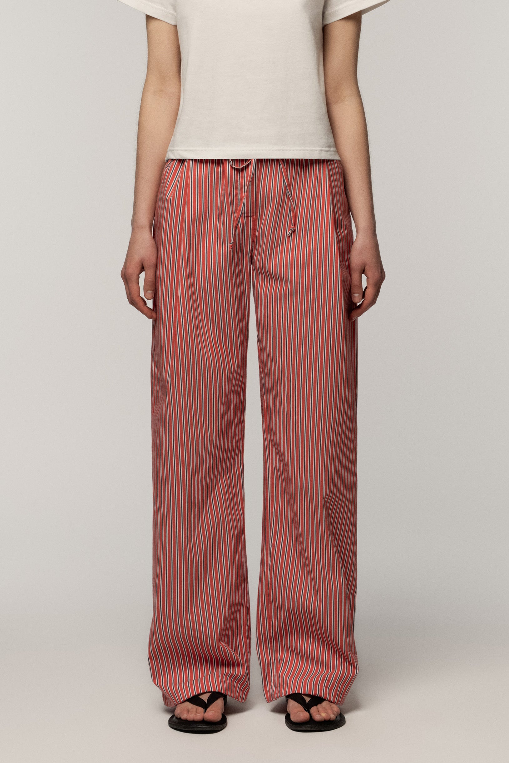 Cotton Trousers Stripe Red