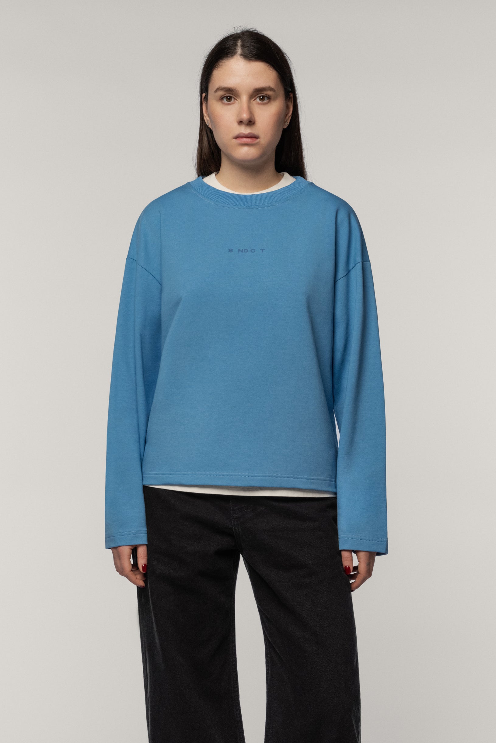 Лонгслів з бавовни синій