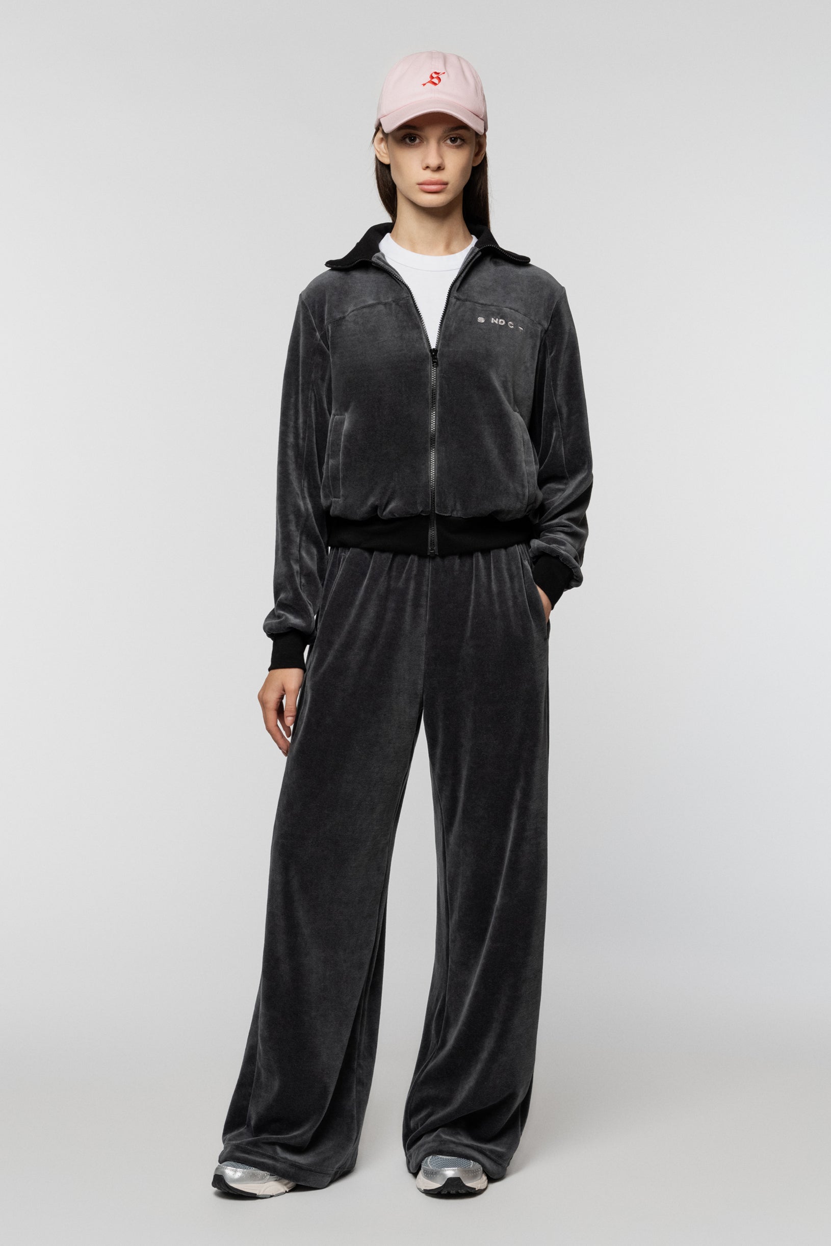 Grey velour track jacket with SNCT embroidery