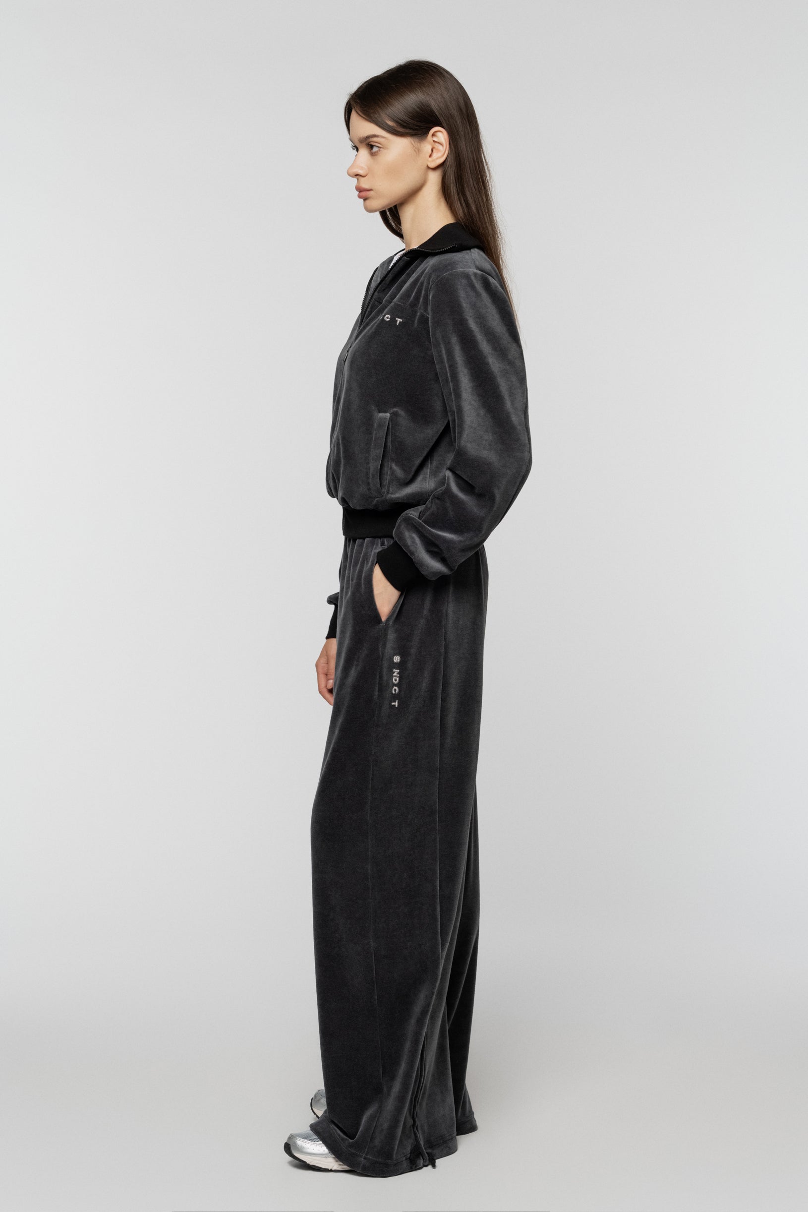Grey velour track jacket with SNCT embroidery
