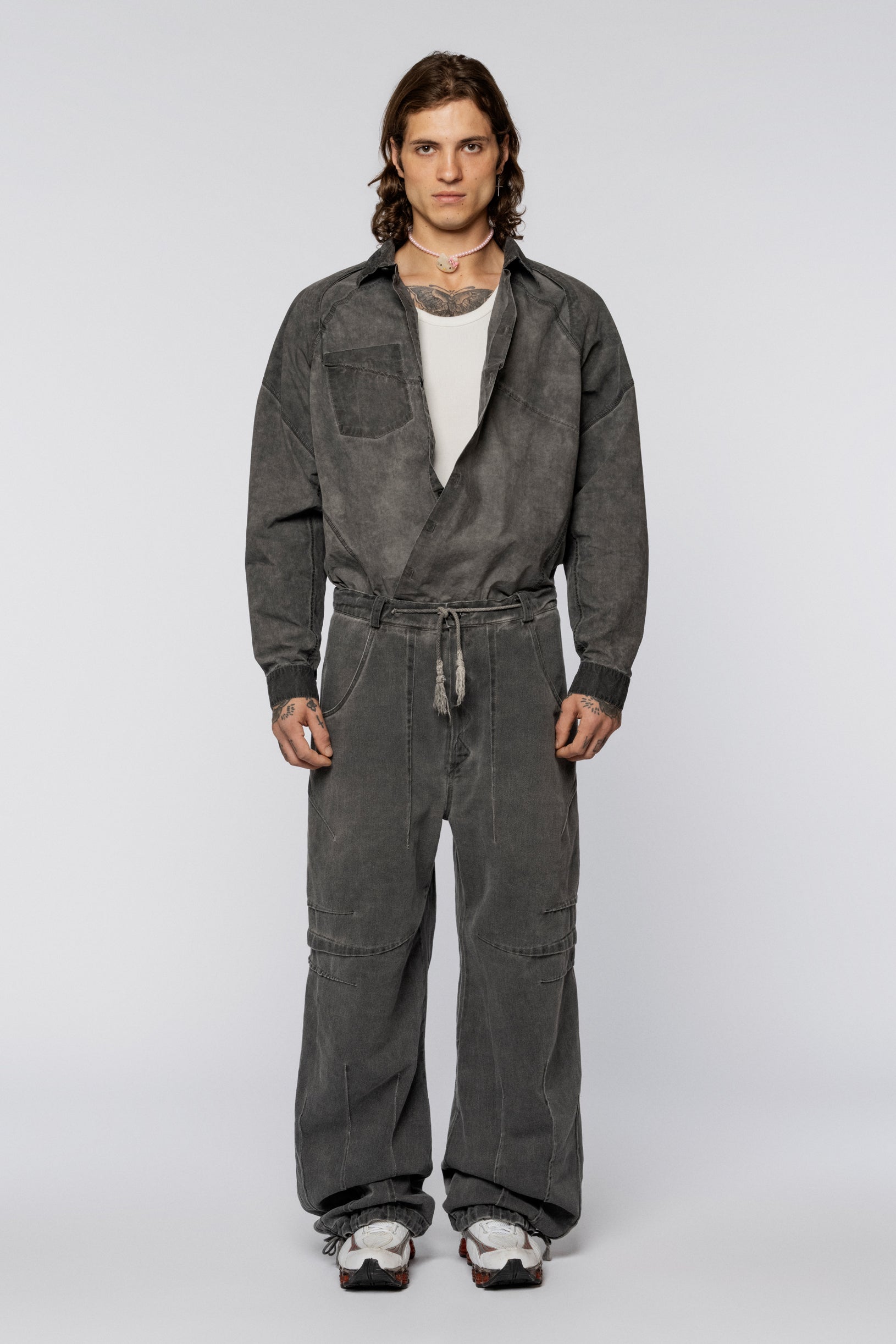 Denim Trousers Folds Grey Old Dyed