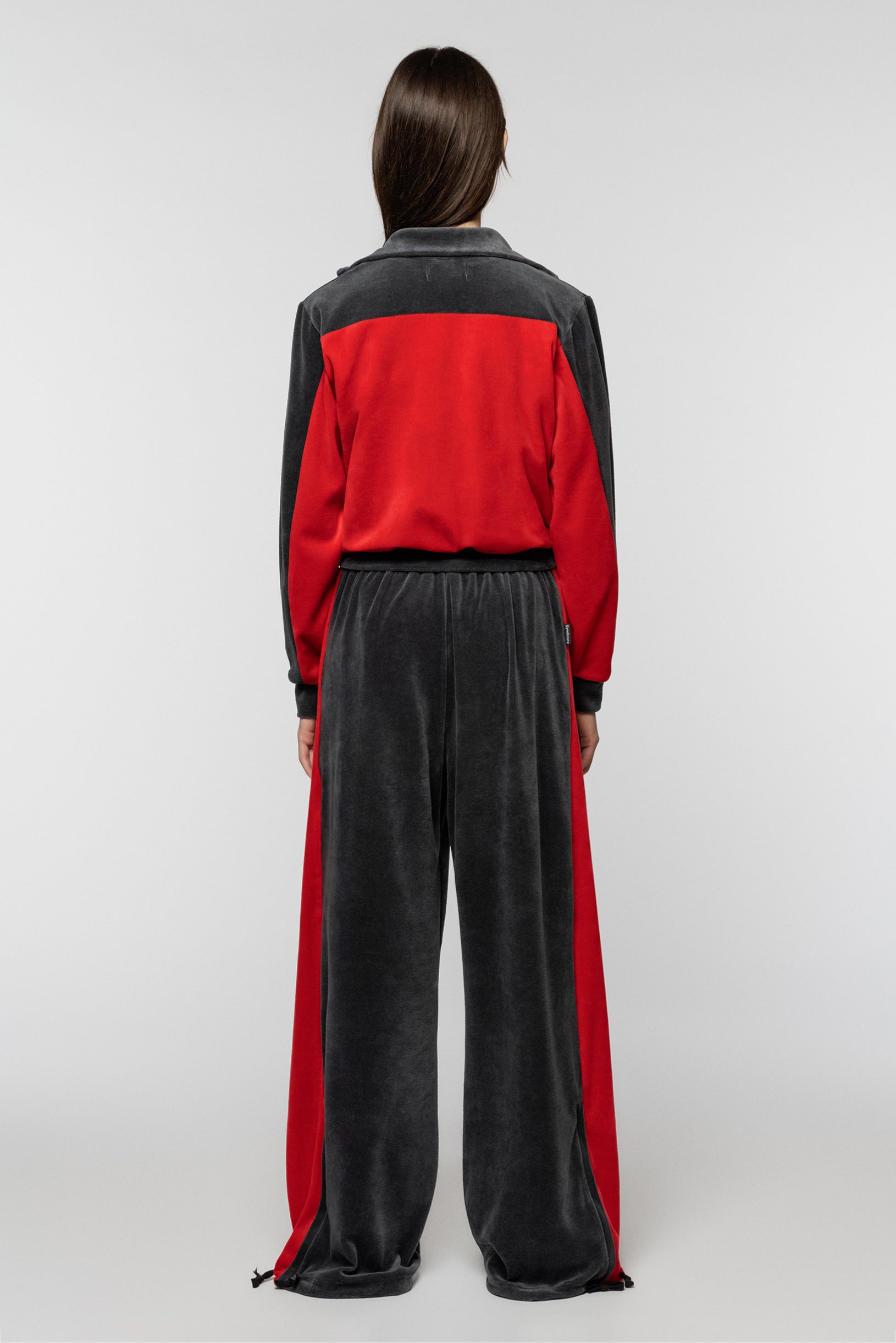 Red-grey Syndicate velour jacket with SNCT embroidery