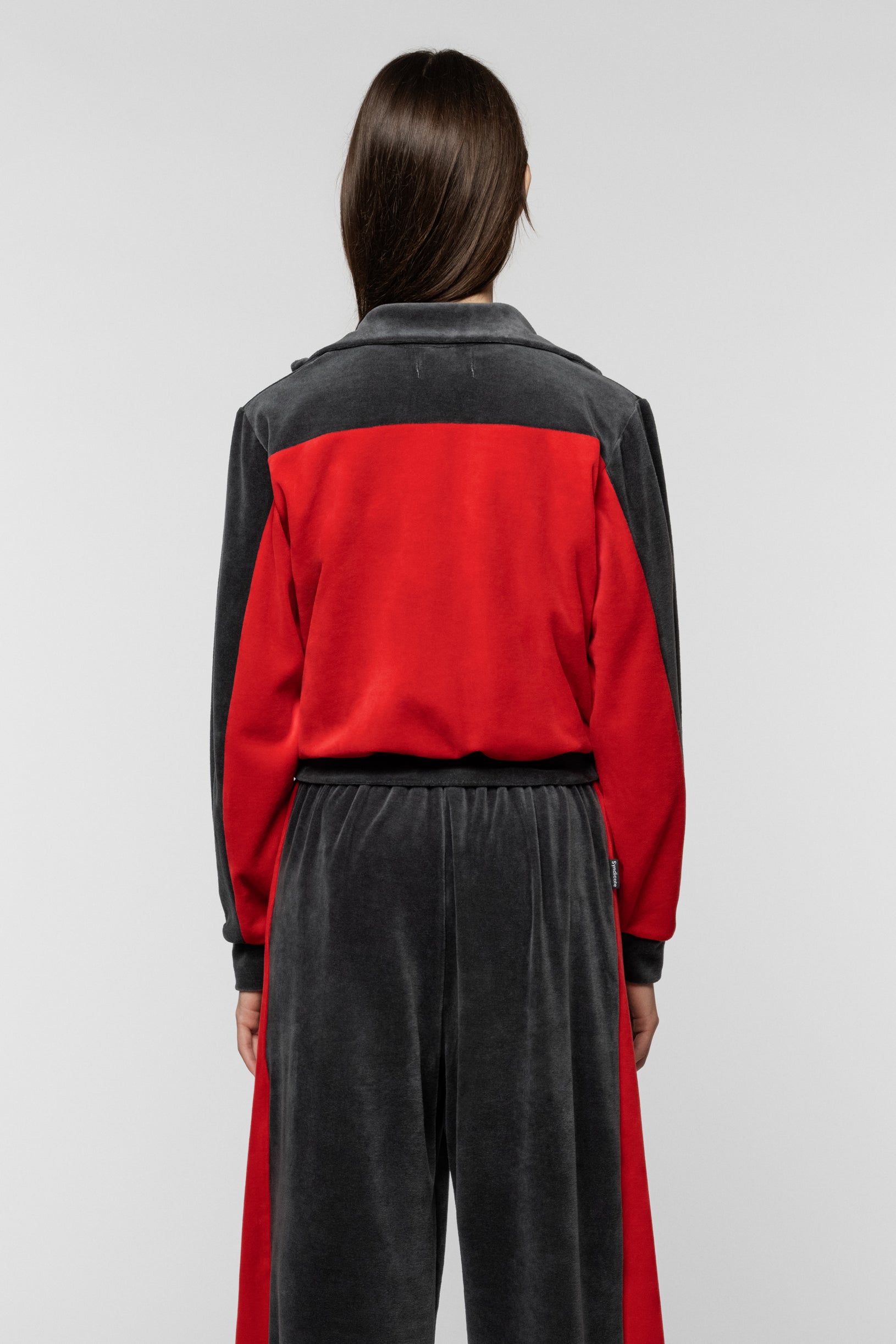 Red-grey Syndicate velour jacket with SNCT embroidery