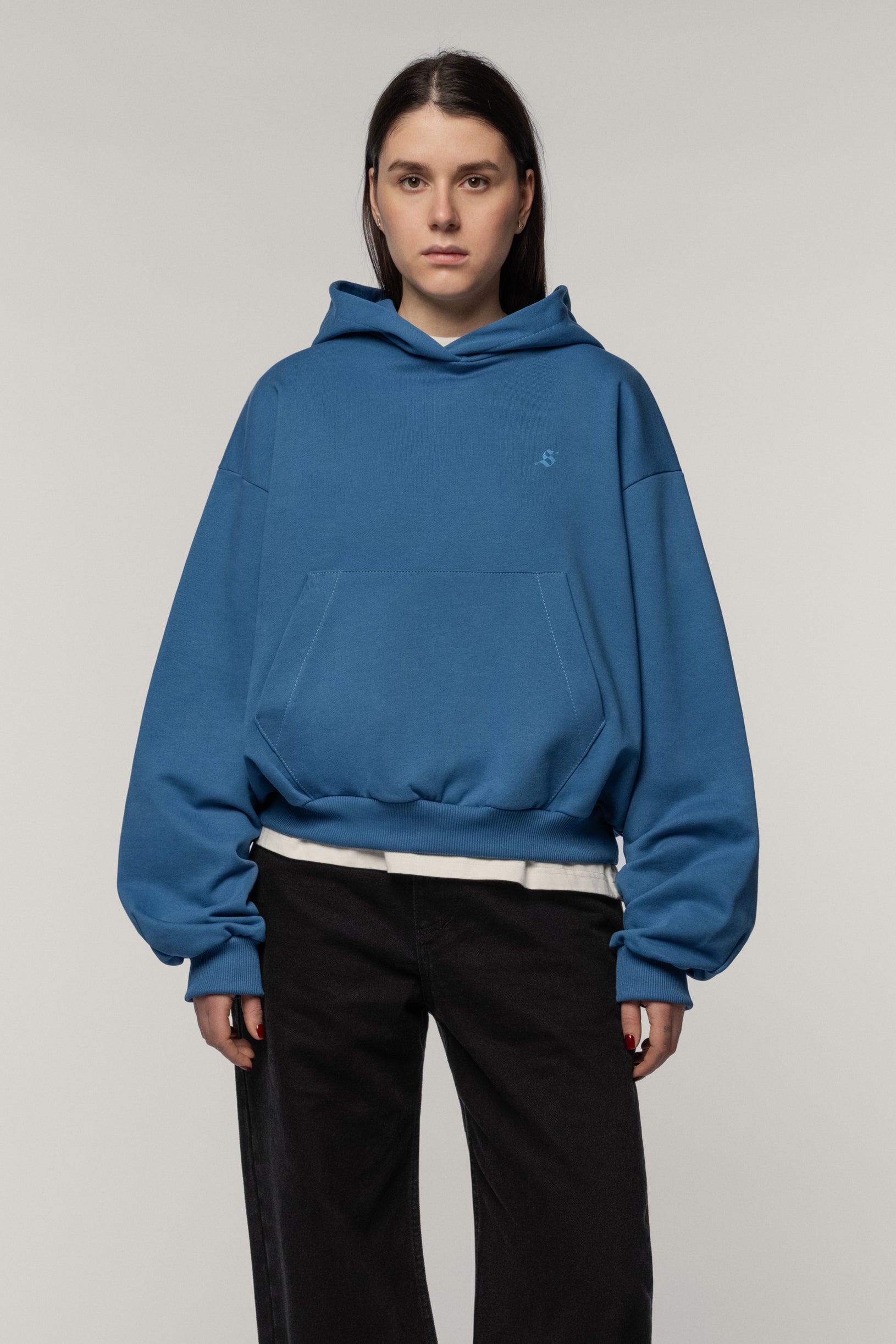 トップス RADIANT original damage cropped hoodie Faded effect Cropped Zip Hoodie Grey