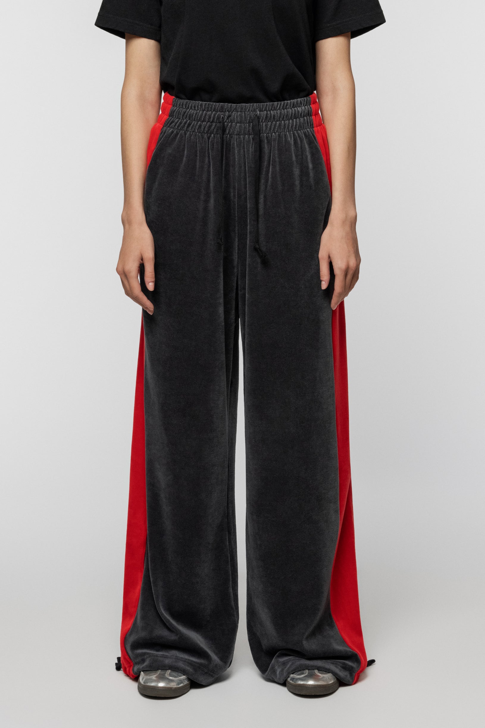 Velour Track Pants Red Gray