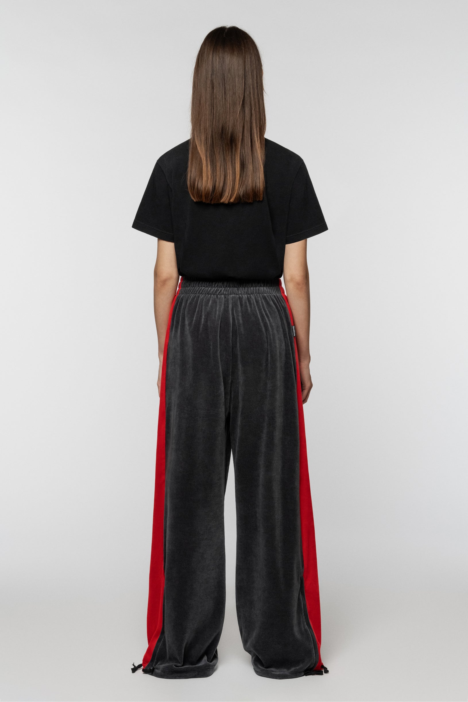 Velour Track Pants Red Gray