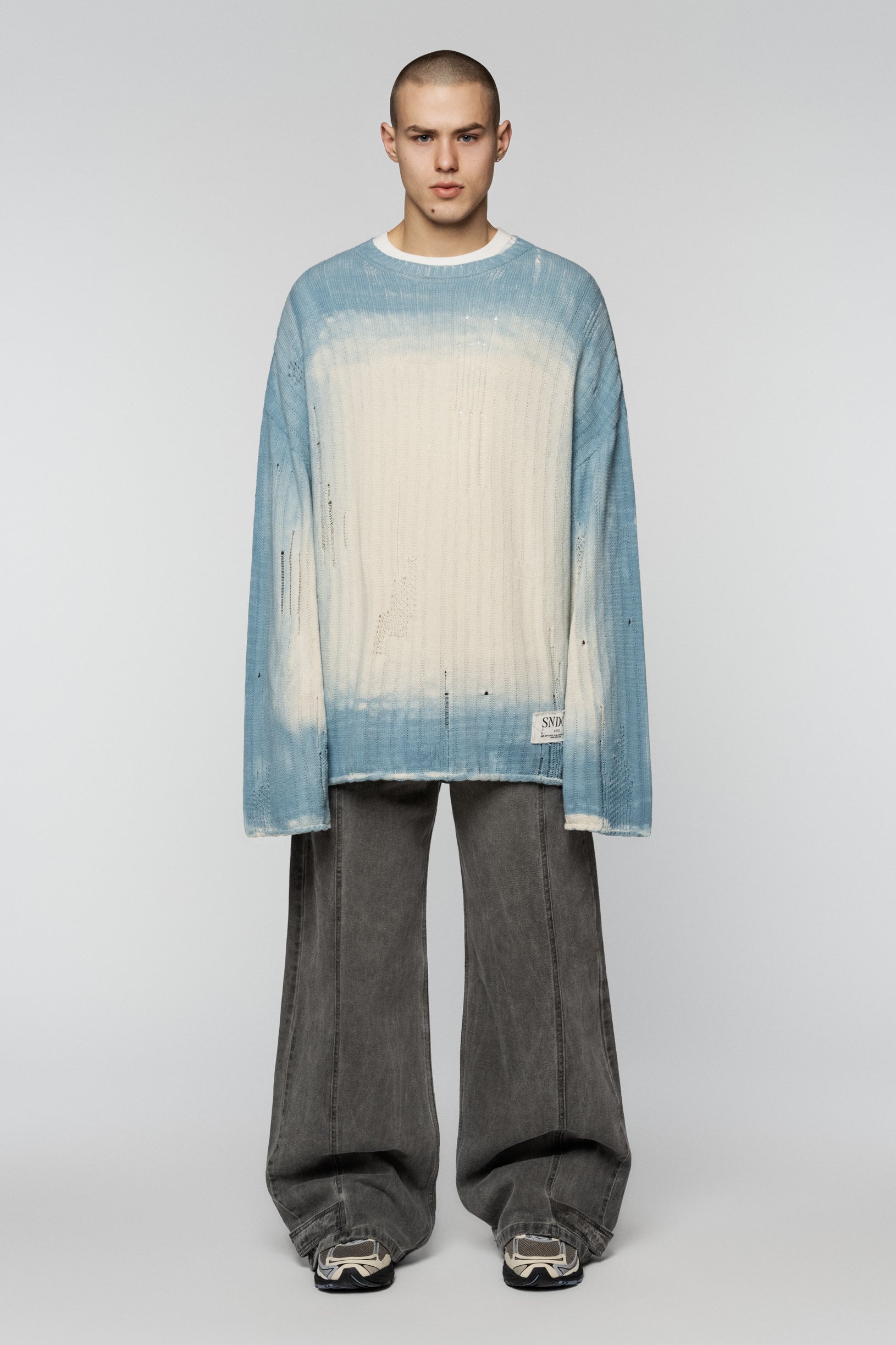 Dyed Loose Knit Sweater Ivory Blue